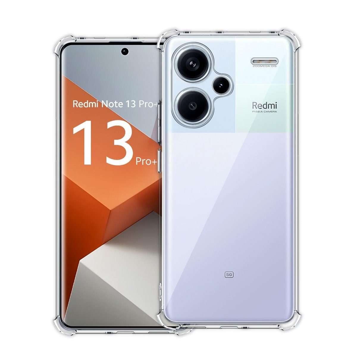 Wigento Handyhülle Für Xiaomi Redmi Note 13 Pro Plus Schock TPU Schutz Hülle Transparent, Phone