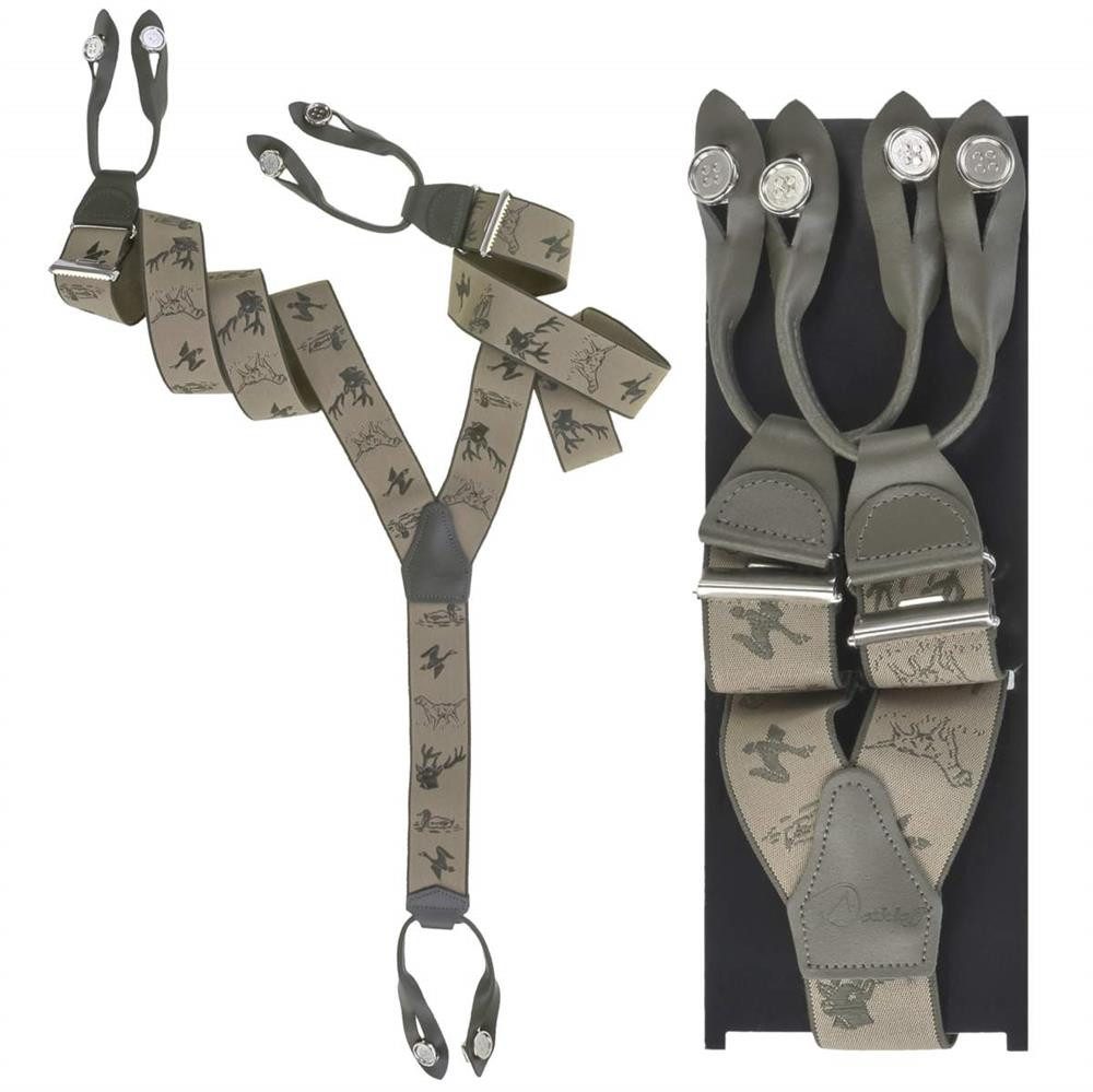 Dethloff Hosenträger Hunter Holländer Y-Form, mit Hosenclips, 36mm Bandbreite, breit, Jagdmotiv