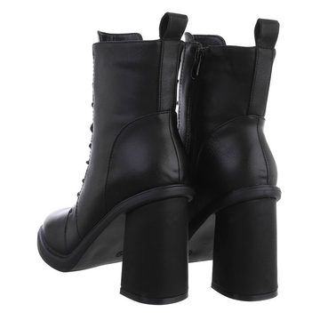 Ital-Design Damen Schnürschuhe Elegant Schnürstiefelette Blockabsatz High-Heel Stiefeletten in Schwarz