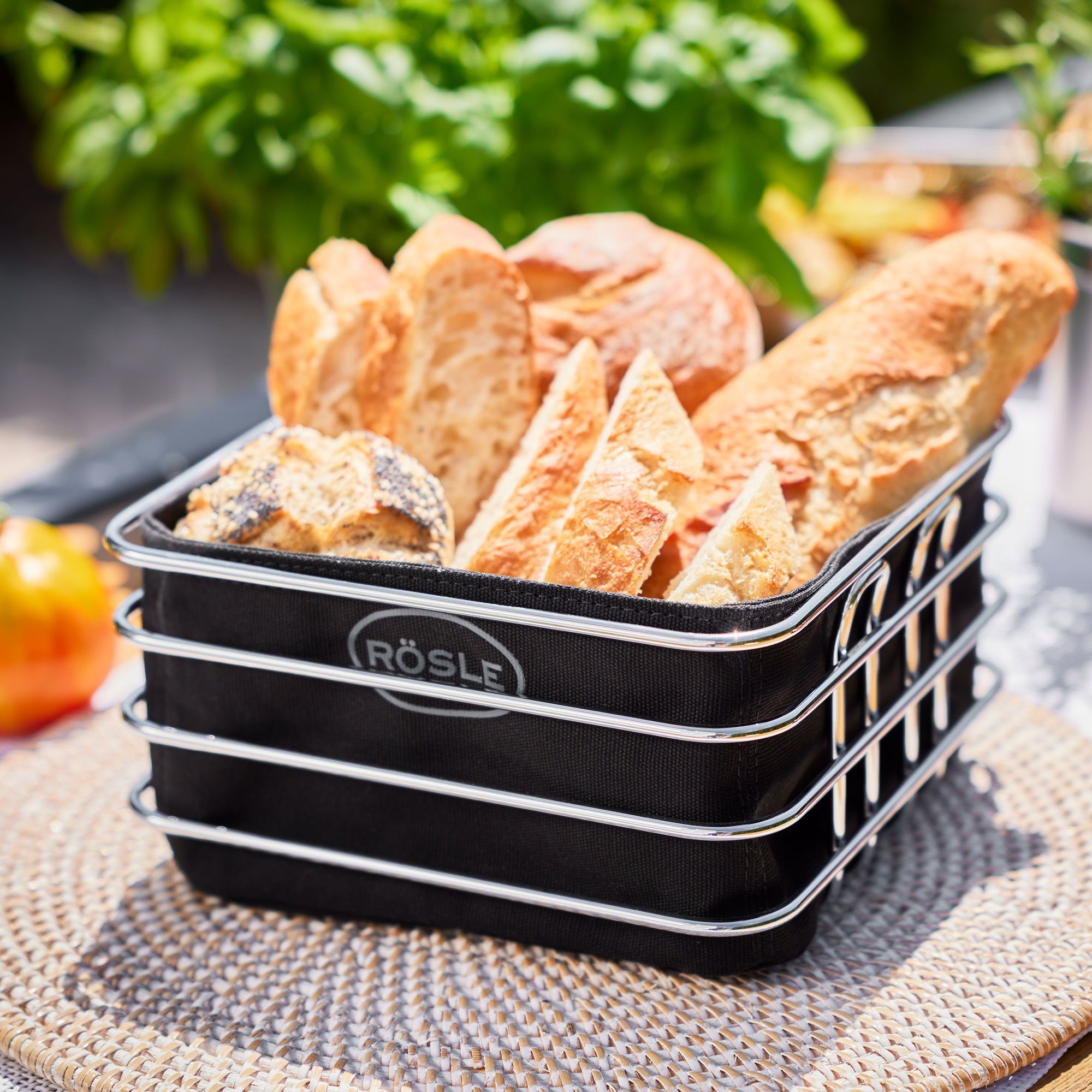 RÖSLE Brotkorb Grillkorb quadratisch 21x21 cm, Baumwolle, Stahl, 100% Baumwolle