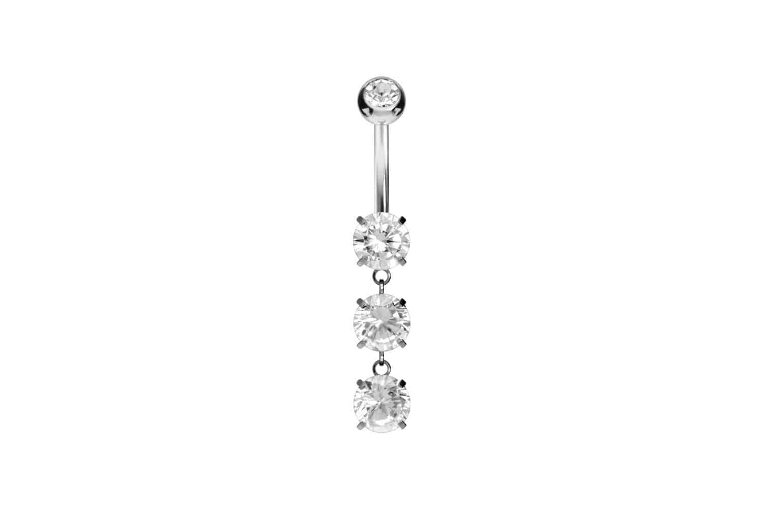 Bauchnabelpiercing Titan Bananabell mit Innengewinde 3 KRISTALLE