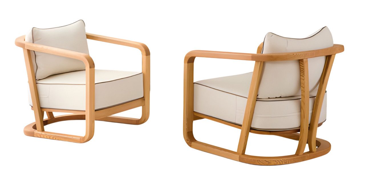 Sessel Beigefarbener Holz-Textil Sessel mit elegantem Design