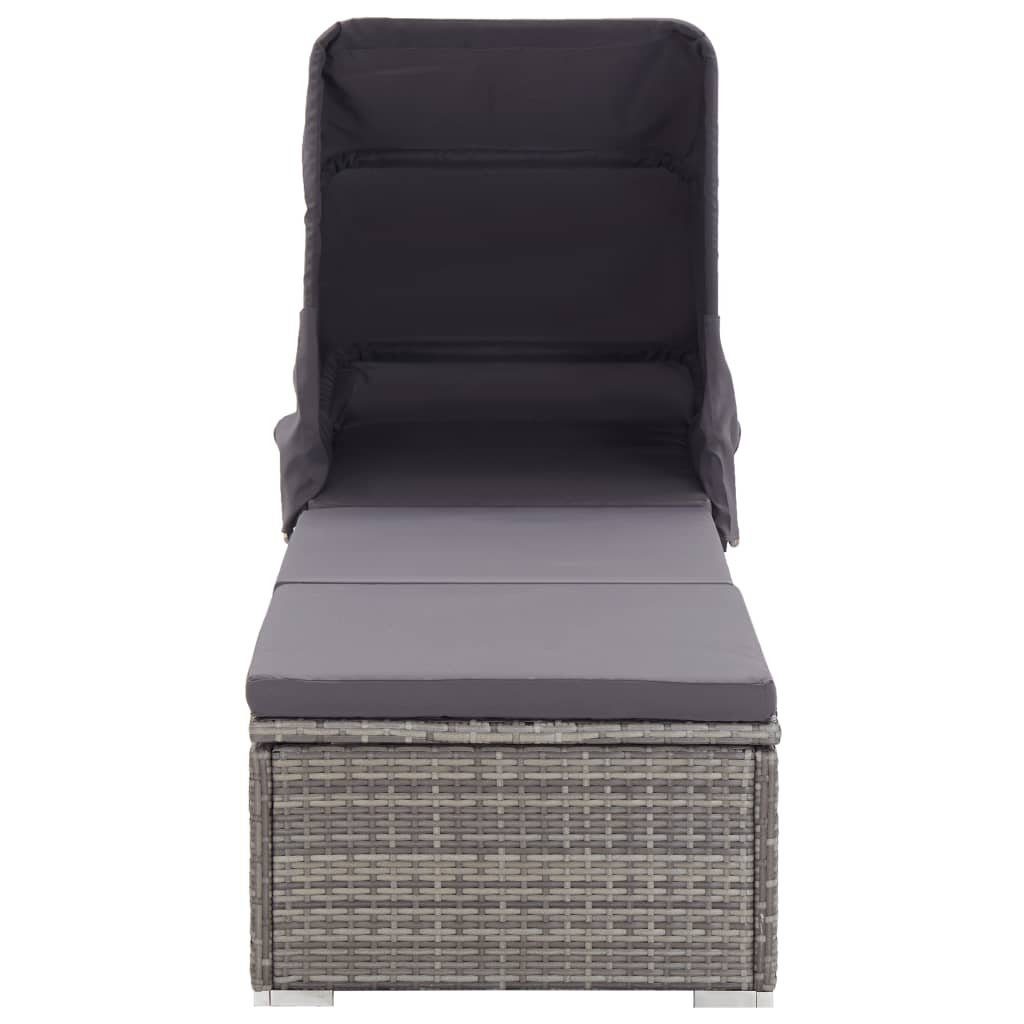 vidaXL Gartenliege Sonnenliege mit Sonnenschutz und Auflagen Poly Rattan Grau, 1 St.
