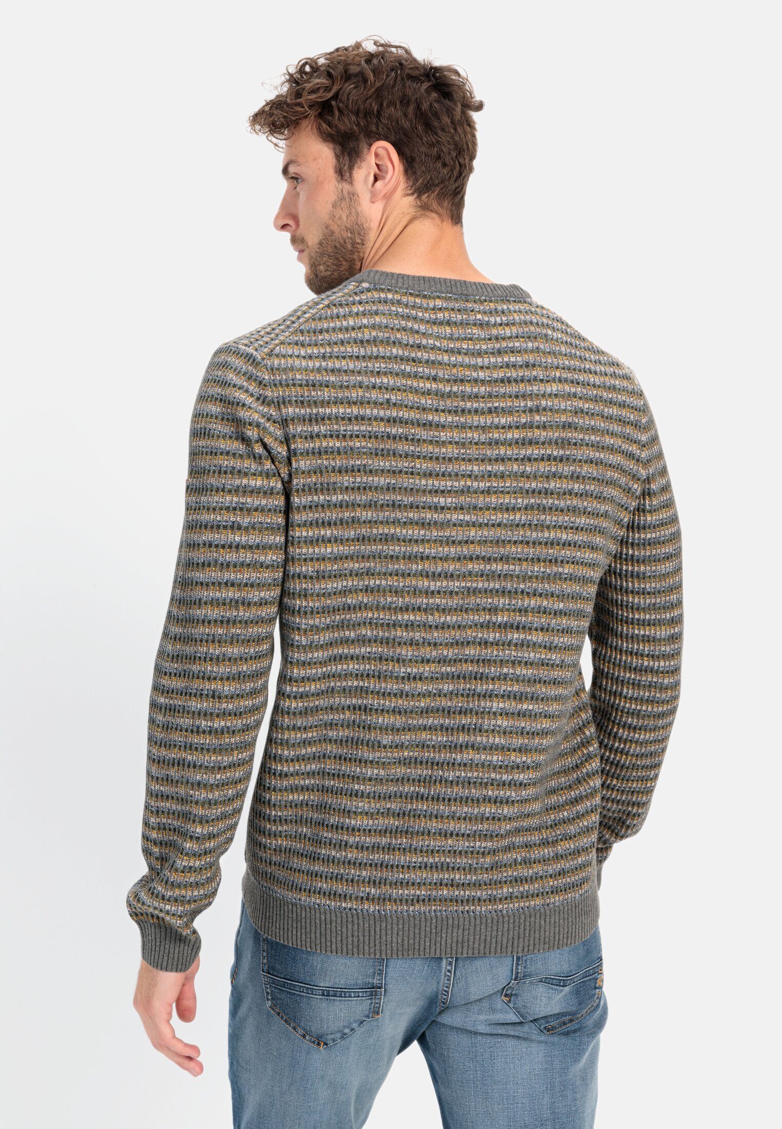 camel active Strickpullover im Streifenmuster Langarm Rundhals Markenlogo günstig online kaufen
