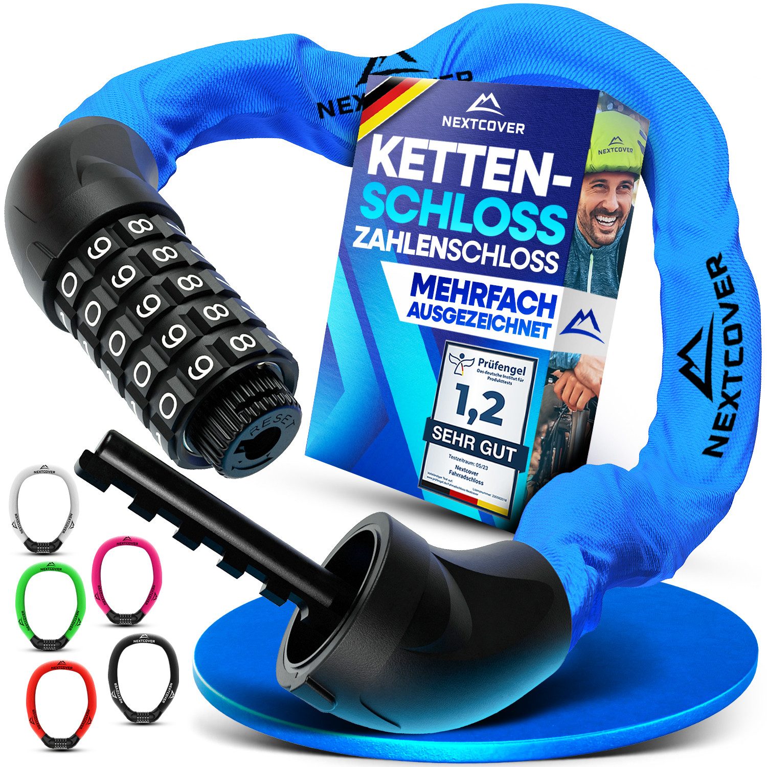 Nextcover Kettenschloss NEXTCOVER® Fahrradschloss LockOne mit Zahlencode oder Schlüssel