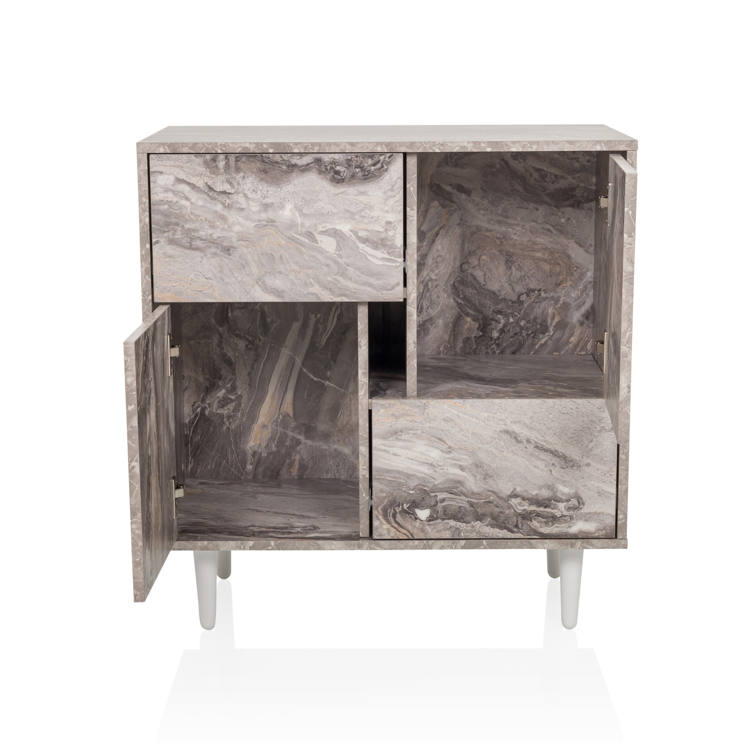 hjh LIVING Kommode LYKKJA Sideboard H/B/T: 77.0 x 72.0 x 39.5 cm, Sideboard mit 2 Schubladen und 2 Türen, Modernes Design, Grifflos