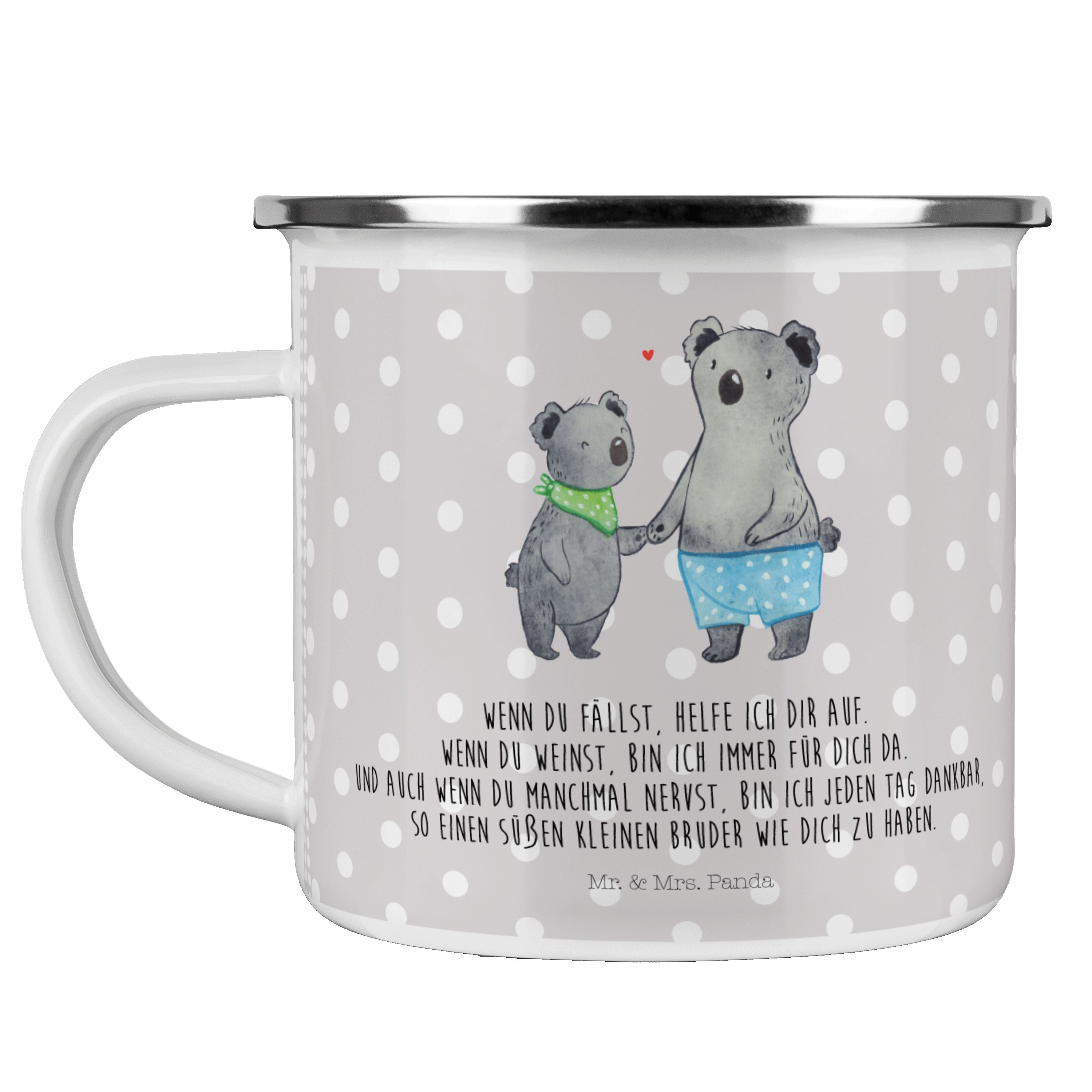 Mr. & Mrs. Panda Becher Koala Kleiner Bruder - Grau Pastell - Geschenk, Nesthäkchen, Oma, Ema, Emaille
