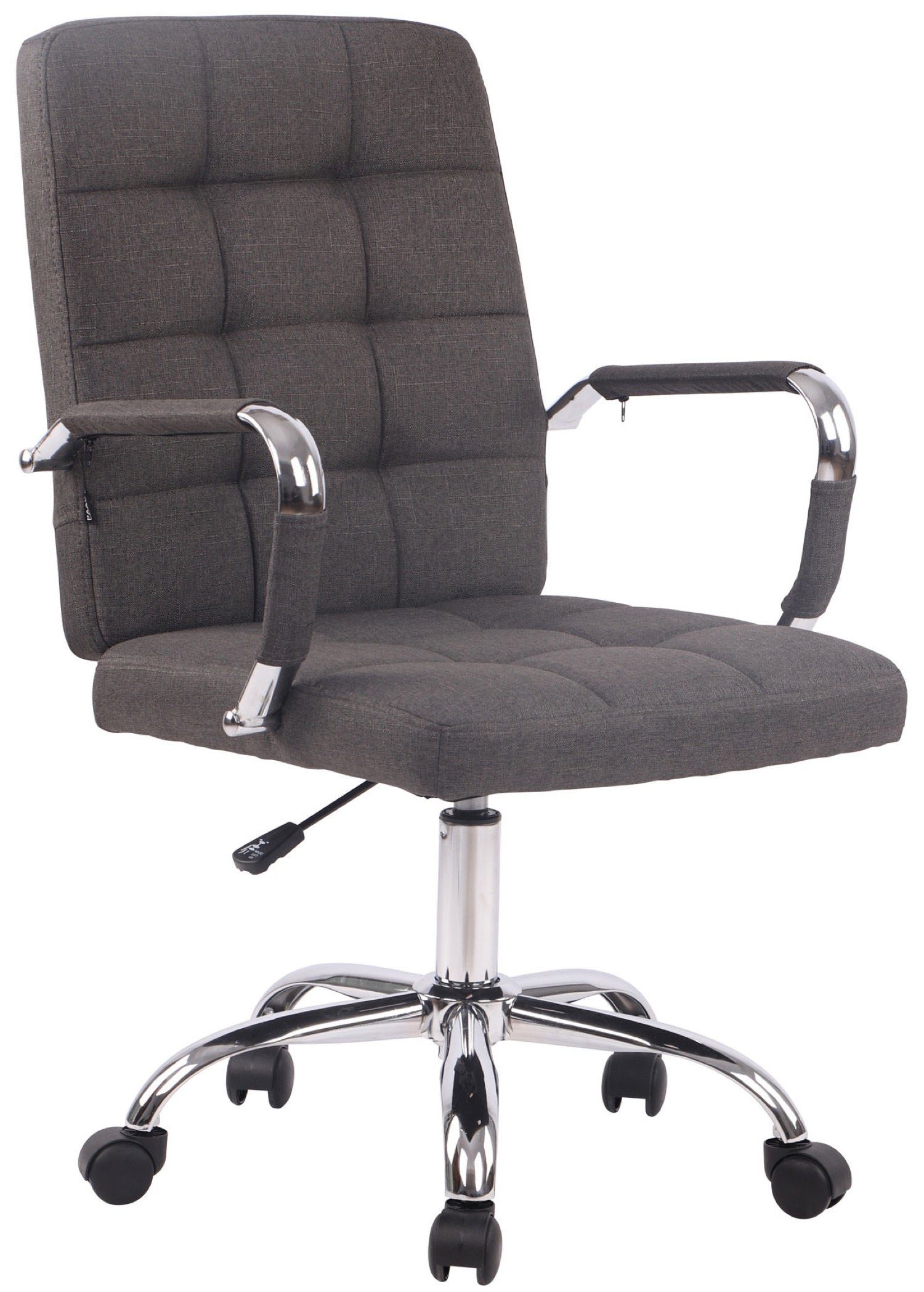 TPFLiving Bürostuhl Deal V1 mit bequemer Rückenlehne - höhenverstellbar und 360° drehbar (Schreibtischstuhl, Drehstuhl, Chefsessel, Bürostuhl XXL), Gestell: Metall chrom - Sitzfläche: Stoff dunkelgrau