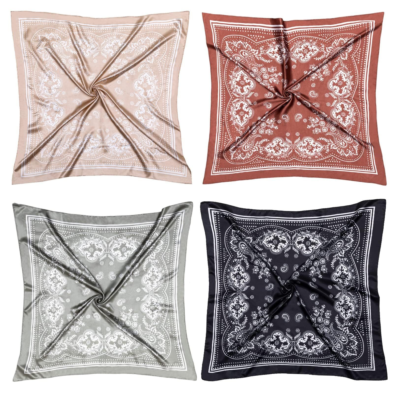 FOUORTUNATE-BEE Halstuch 4er Set 90x90cm Quadratische Schals für Damen Sommer, (Bandana Damen vielseitiger Haarschmuck Haartuch Halstuch, 4-St)