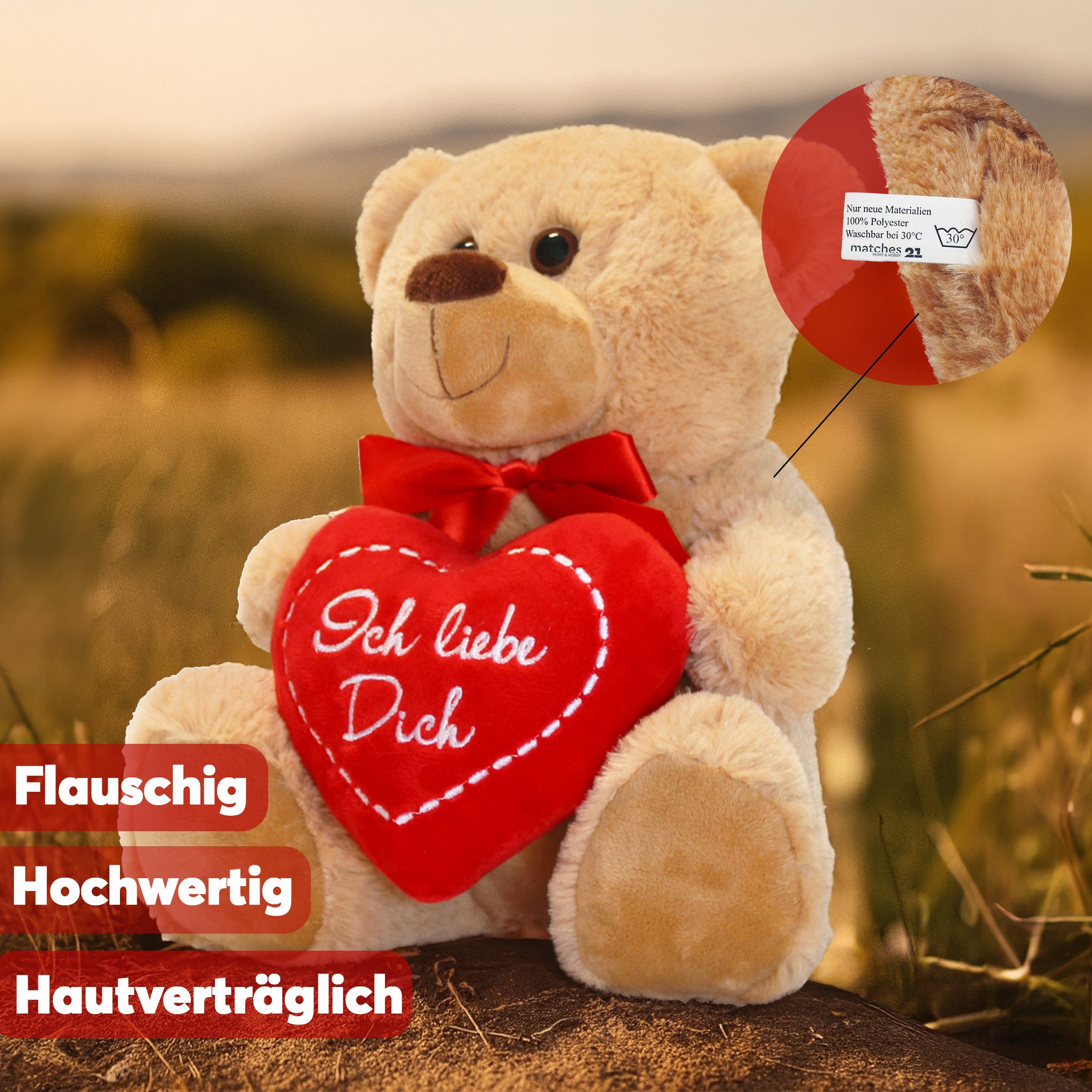matches21 HOME & HOBBY Plüschfigur Teddybär mit Herz DU BIST DAS BESTE Plüsch-Teddy braun 25 cm (1-St), Süßes Kuscheltier als Valentinstag Liebe Geschenk