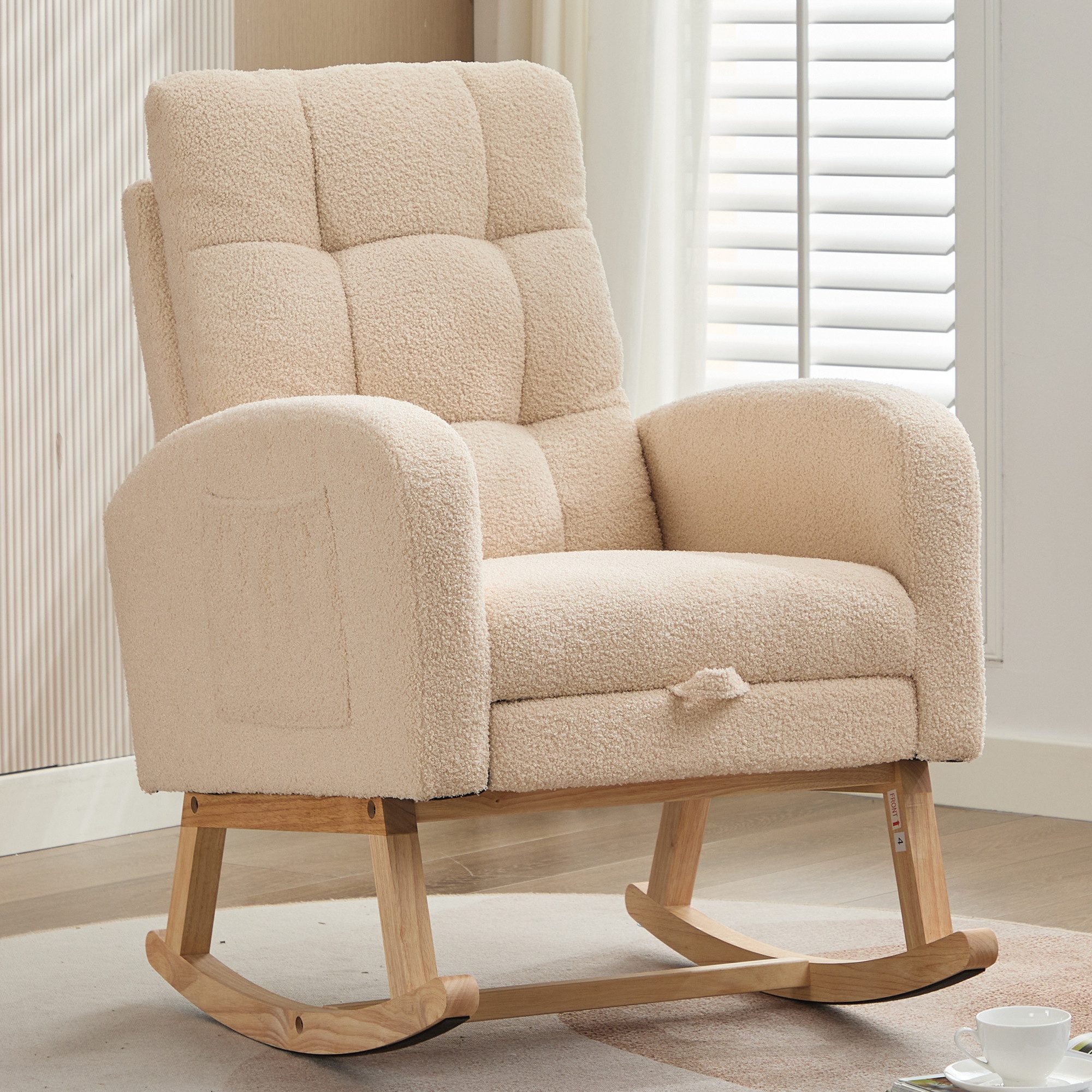 REDOM Schaukelstuhl Moderner Schaukelstuhl Beige mit Teddyfleece-Bezug (Rel günstig online kaufen