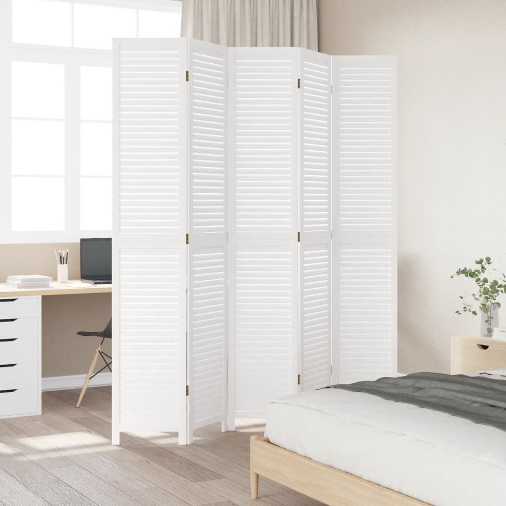 vidaXL Paravent 40 x 220 cm Paravent Spanische Wand Trennwand 5-tlg Raumteiler Weiß Ma