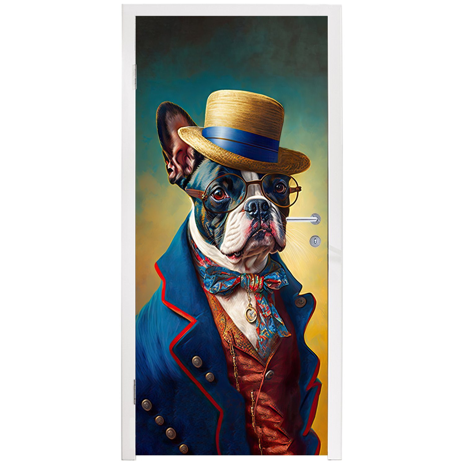 - cm St), für Farbe Accessoires Kleidung Hund Porträt, bedruckt, Türaufkleber, MuchoWow Matt, - 75x205 Fototapete - Türtapete - (1 Tür,