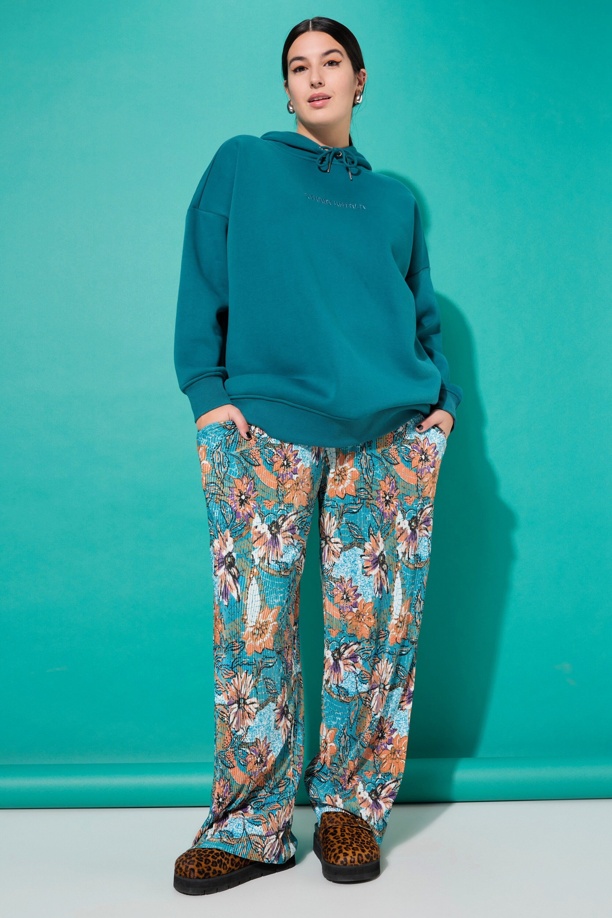 Studio Untold Schlupfhose Hose Wide Legs High Waist Plissee Flower