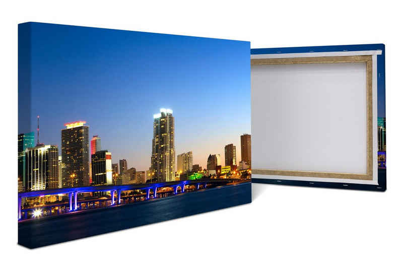 wandmotiv24 Leinwandbild Downtown Miami Skyline Panorama, Städte (1 St), Wandbild, Wanddeko, Leinwandbilder in versch. Größen
