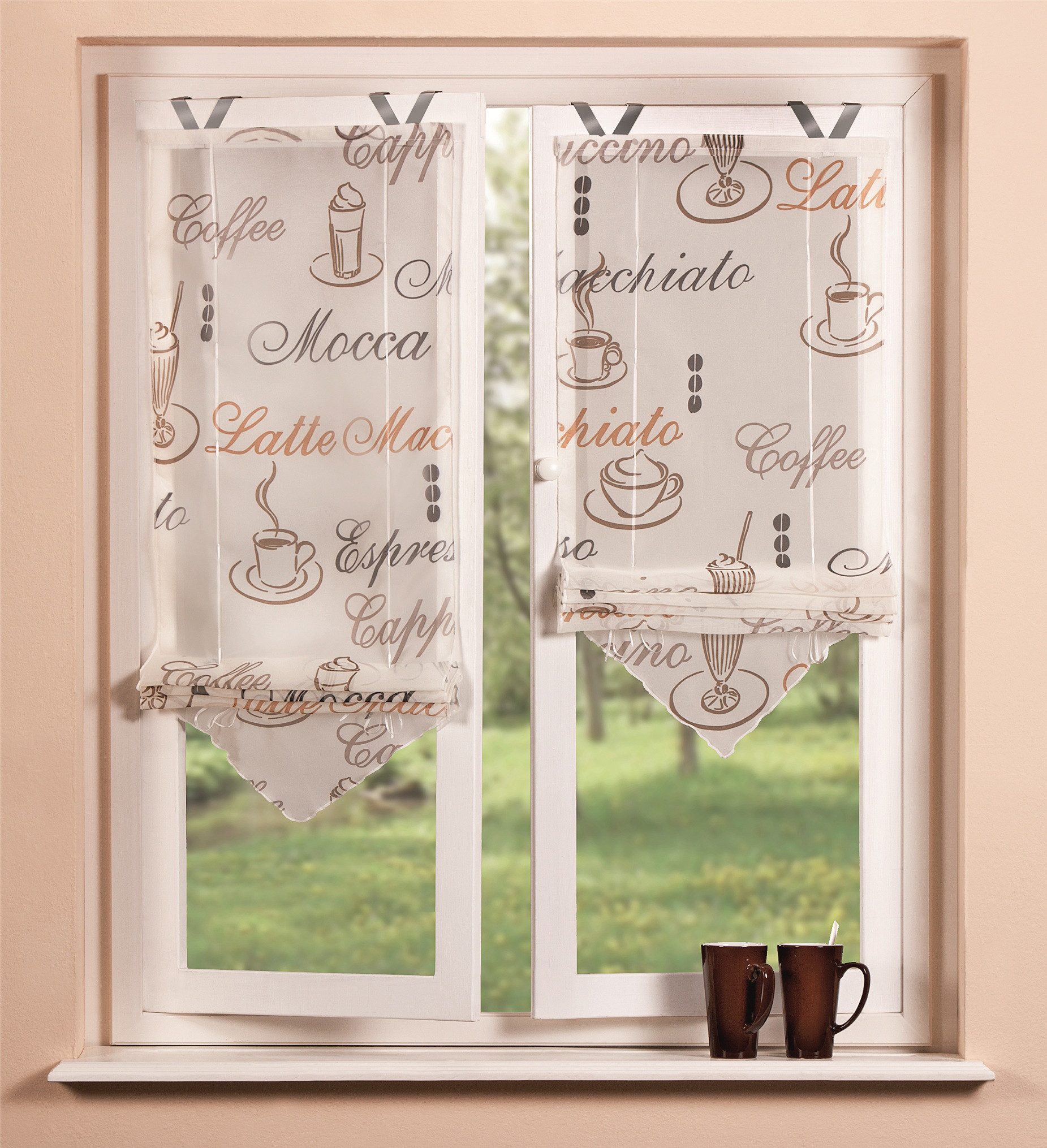 Clever-Kauf-24 Raffrollo Bändchen Raffrollo Cafe creme, ohne Bohren günstig online kaufen