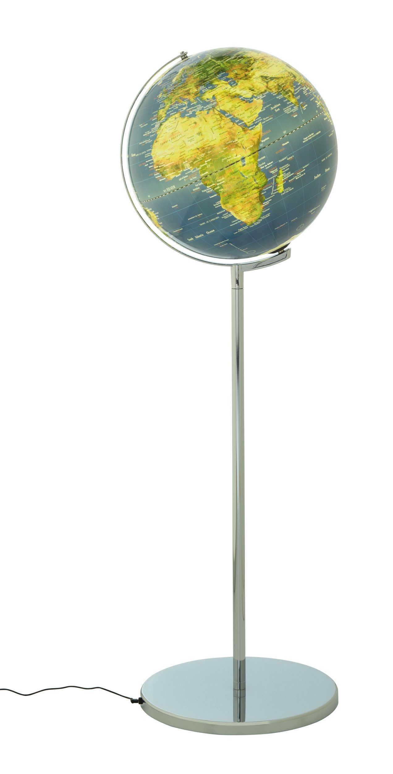 TROIKA Globus SOJUS LIGHT mit LED & verchromtem Standfuß, 43x43x132 cm, (43 cm Durchmesser), englische Beschriftung, in 3 Farbvarianten, hochwertige Verarbeitung