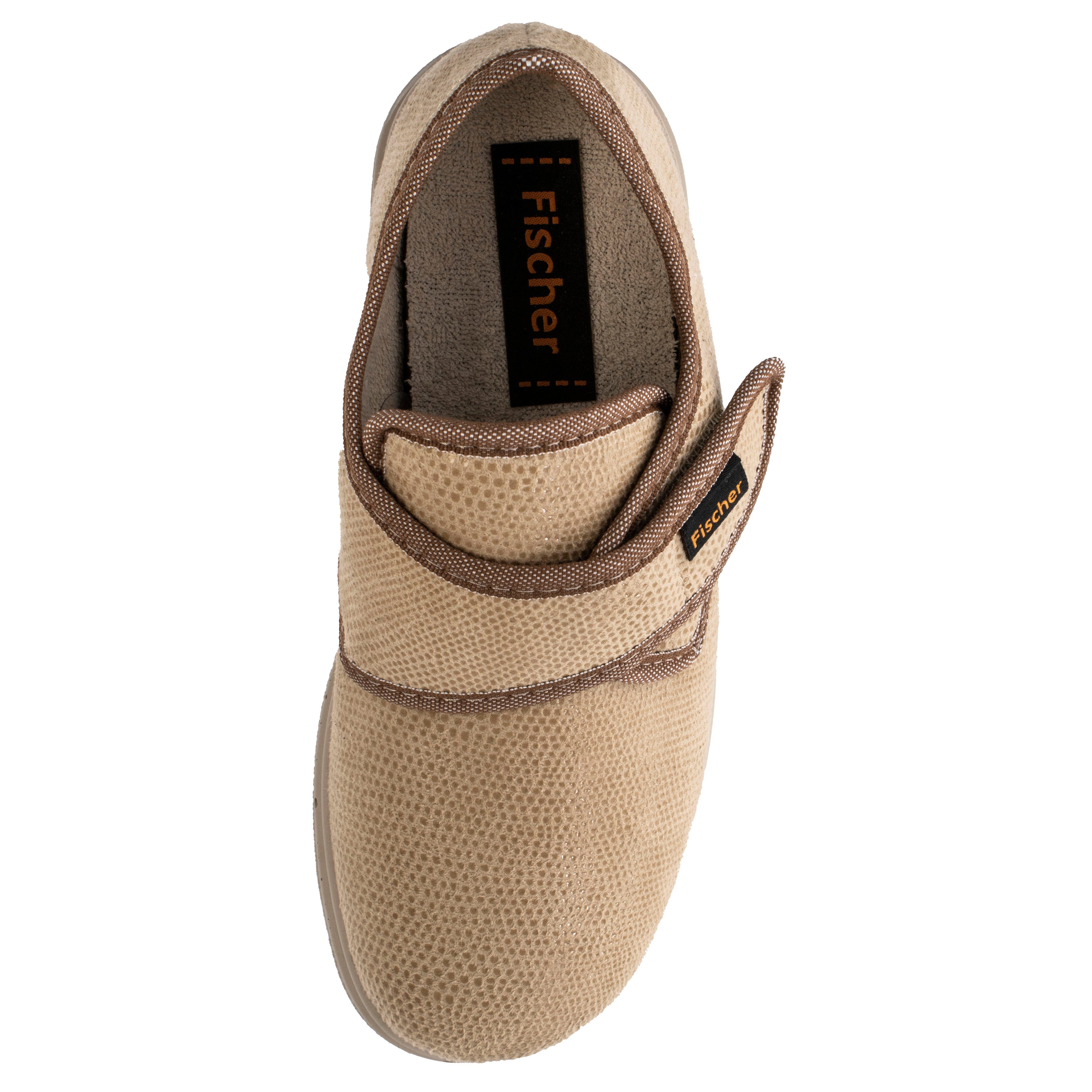 Fischer-Markenschuh Ortho Hausschuh mit Klettverschluss, Weite K, Frotteefutter, Reptilstretch