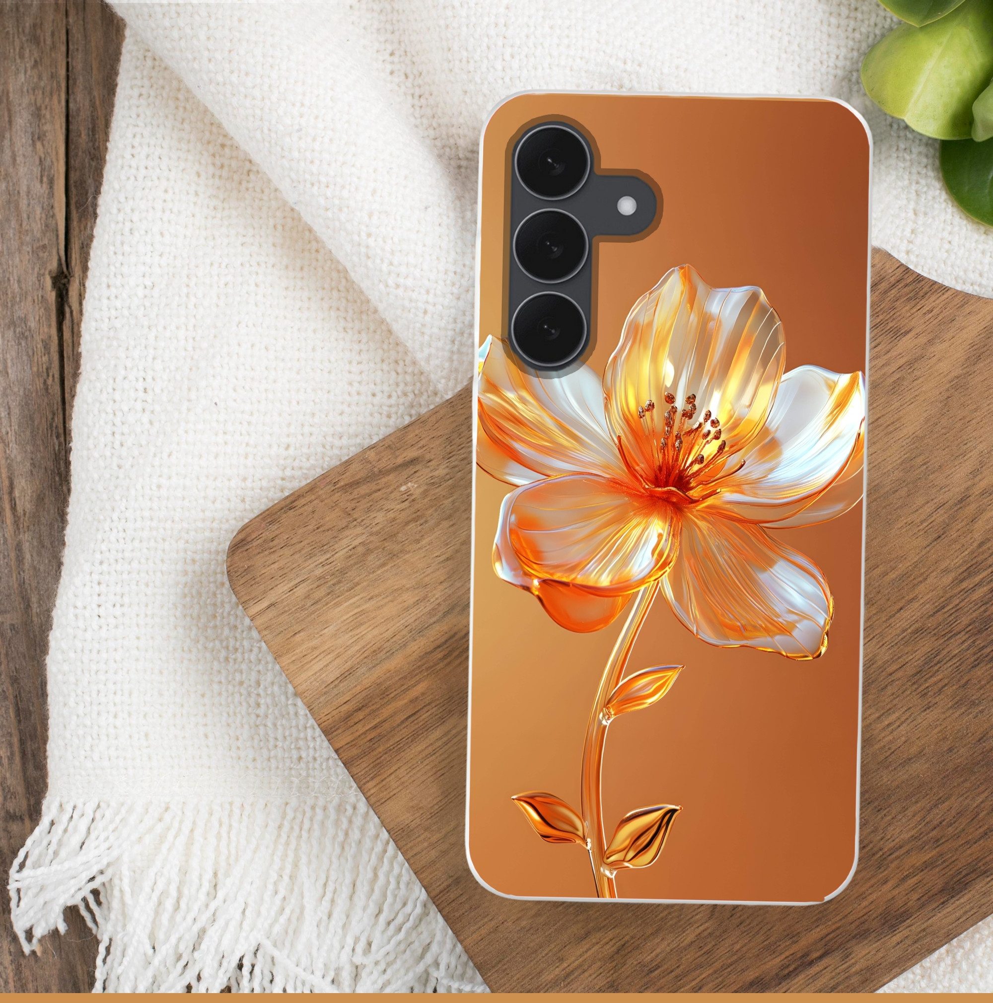 MuchoWow Handyhülle für Samsung Galaxy S25 FE Gläser - Blume - Orange, Smartphone-Bumper, Print, Handy Schutzhülle Dünn
