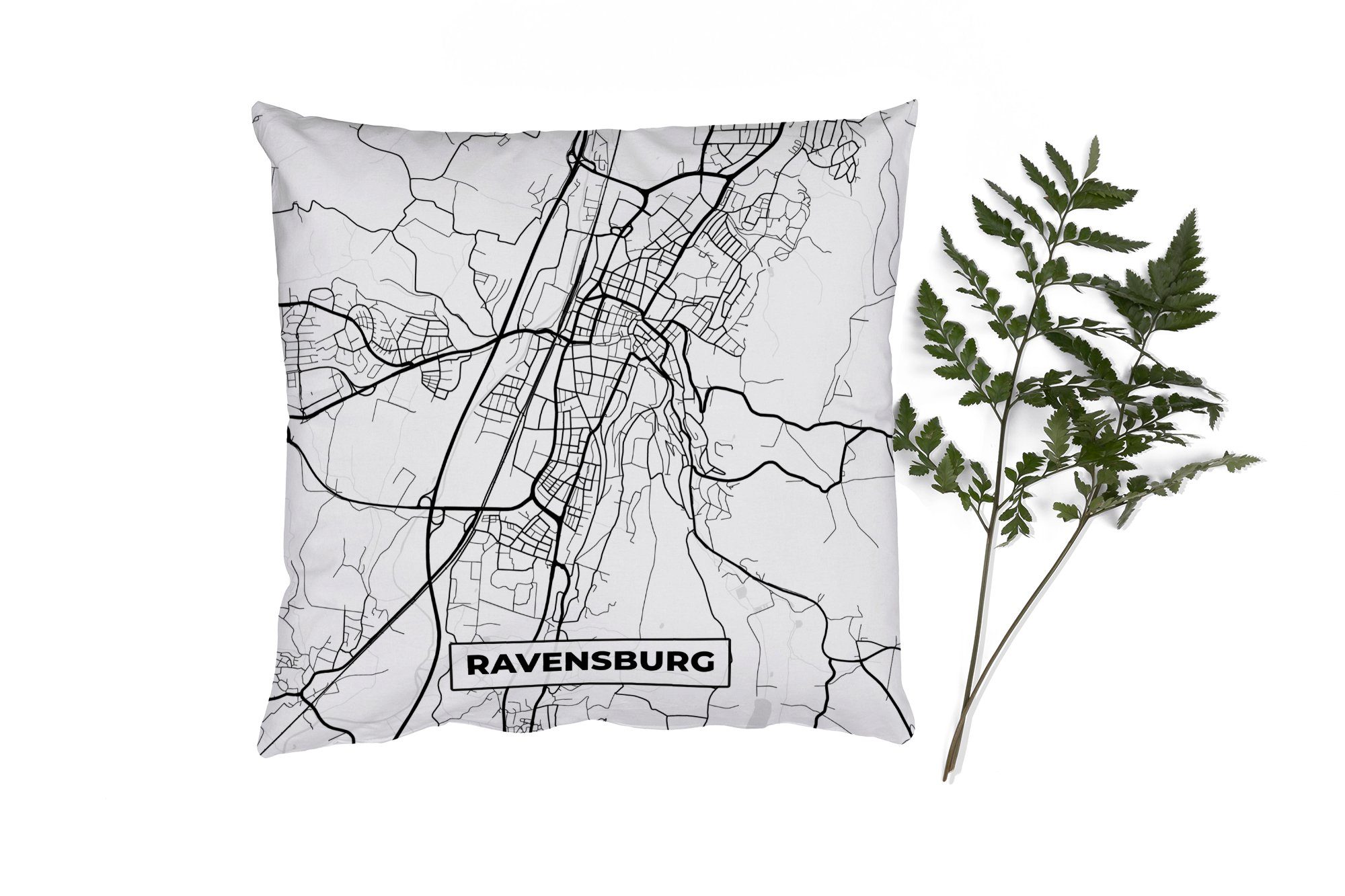 MuchoWow Dekokissen Ravensburg - Karte - Stadtplan, Zierkissen mit Füllung für Wohzimmer, Schlafzimmer, Deko, Sofakissen