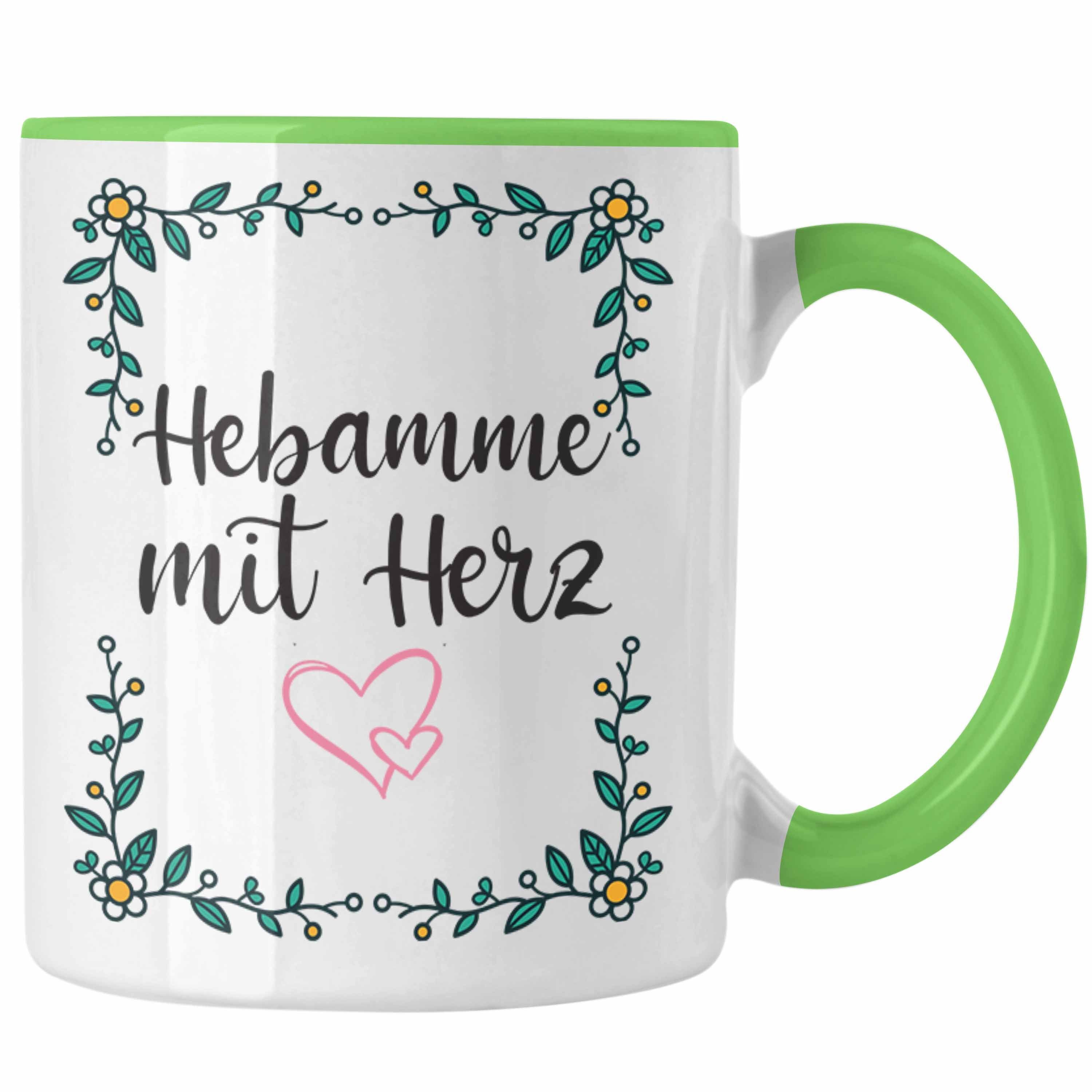 Trendation Tasse Trendation - Hebamme mit Herz Tasse mit Spruch Geschenk Grün | Tassen