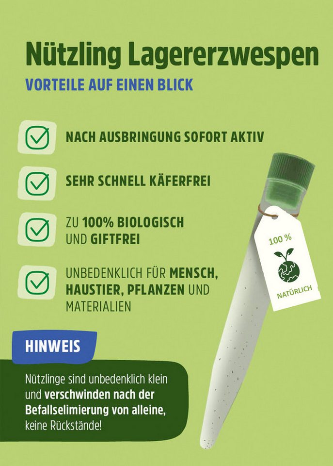 Thumbnail - Futura-Shop Insektenvernichter Schlupfwespen / Lagererzwespen gegen Brotkäfer, Tabakkäfer, Kugelkäfer, 100% Biologisch