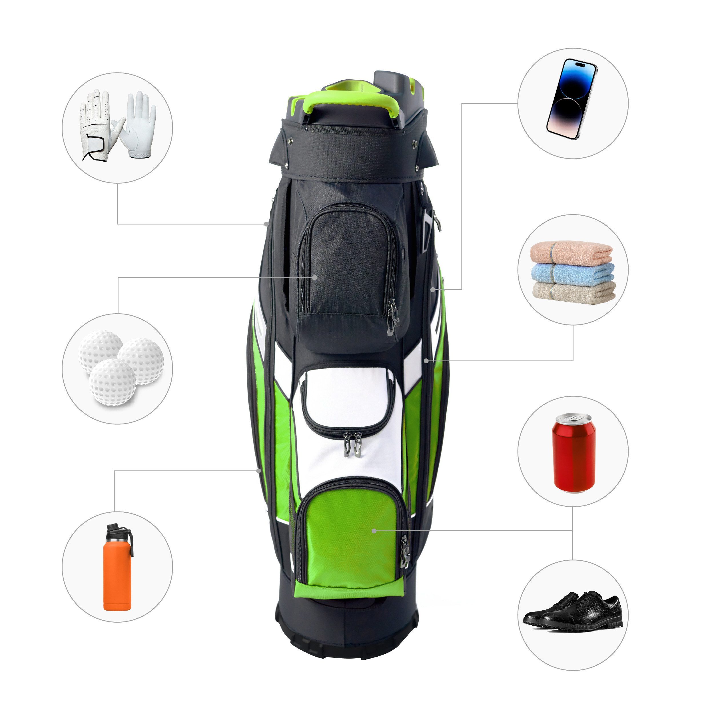 M-Diamant Golfballtasche Golfschlägertasche mit 14-fach Organizer wasserabweisende 9 Taschen (Einzelartikel)