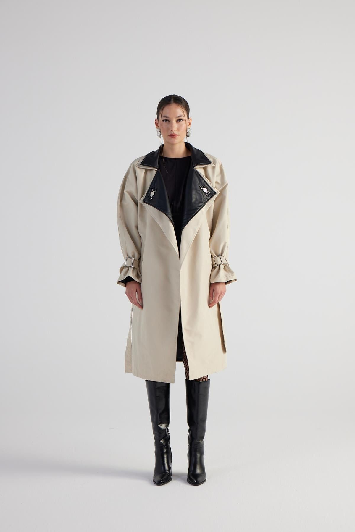 HOLLY LOLLY Trenchcoat Maxi Jungen Gürtel Umhang Trench