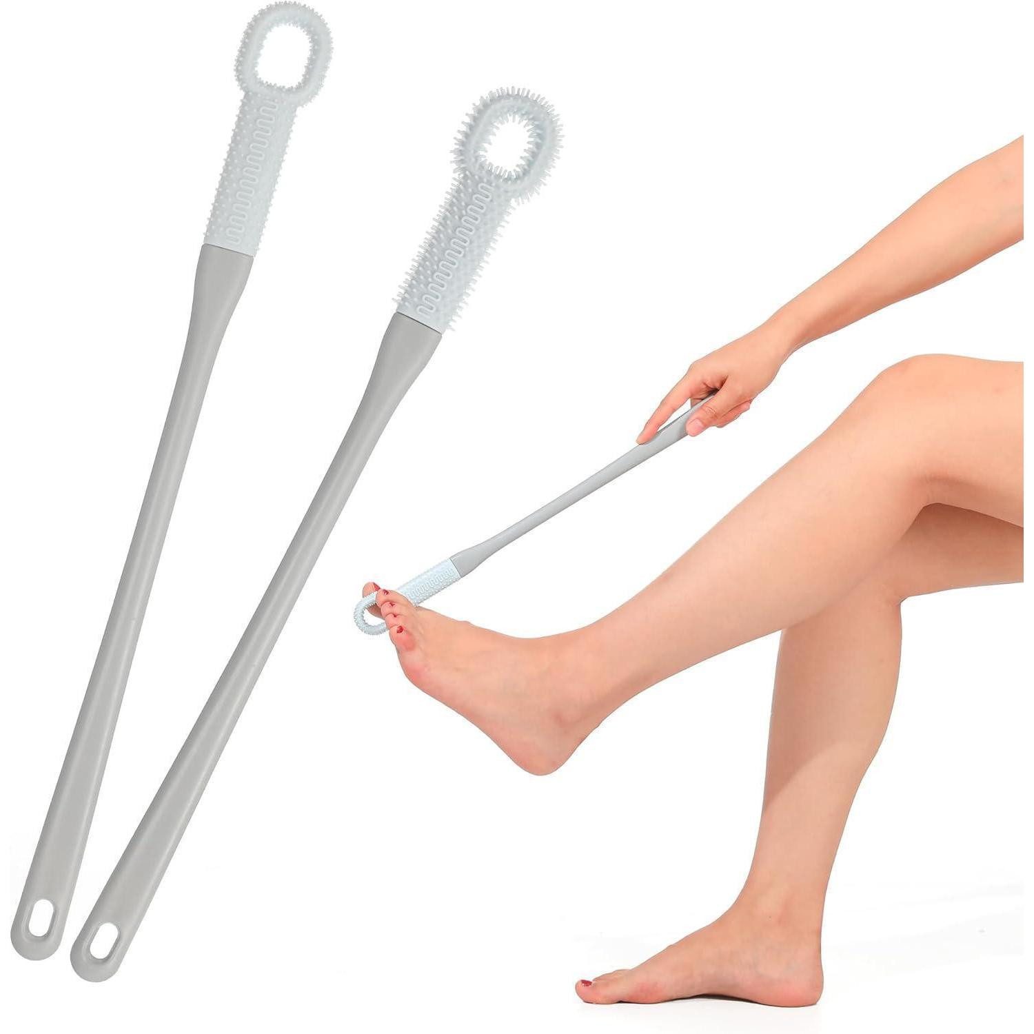LuxusKollektion Fußbürste Silikon Fußwaschbürste für Dusche, Zehenwascher mit langem Stiel, 2