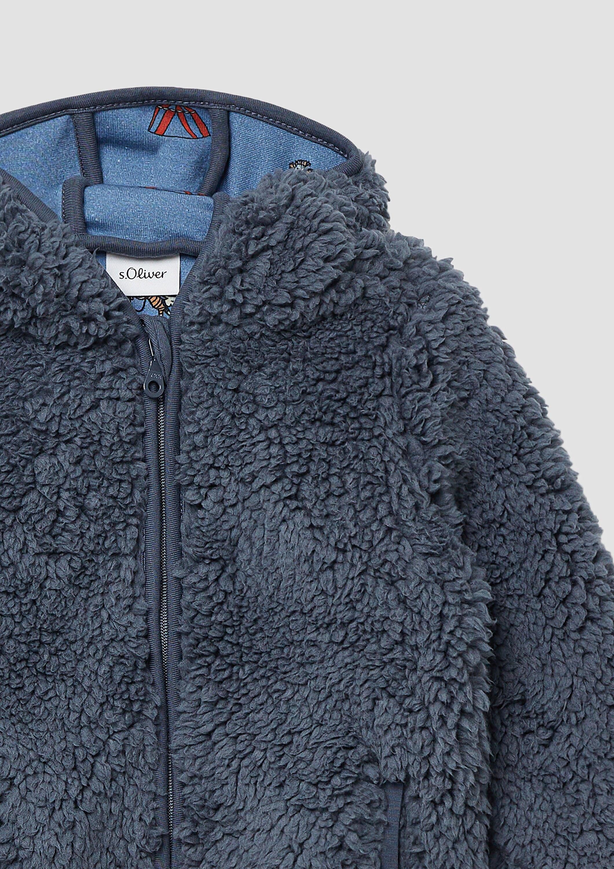 s.Oliver Funktionsjacke Outdoor-Jacke Unisex Jacke aus Teddyplüsch mit gemustertem Jersey-Futter