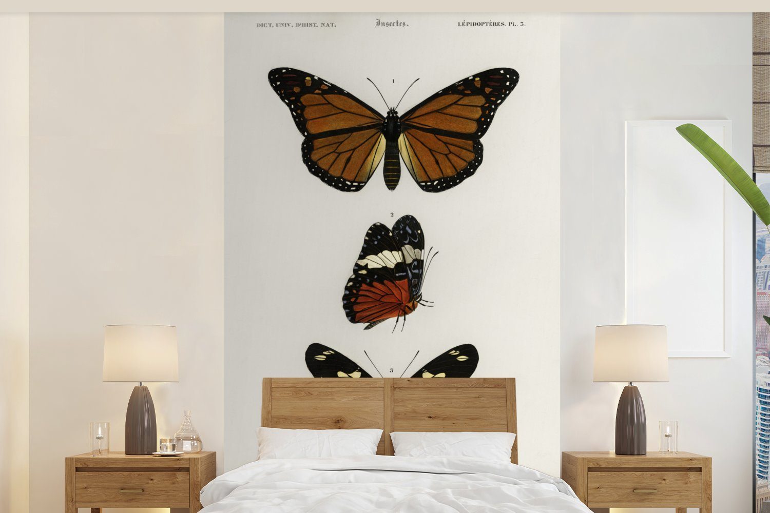 Schlafzimmer, Vintage Wallpaper (3 bedruckt, Wohnzimmer, Schmetterling Insekten, - Tapete MuchoWow Vinyl St), für Matt, Fototapete - Kinderzimmer,