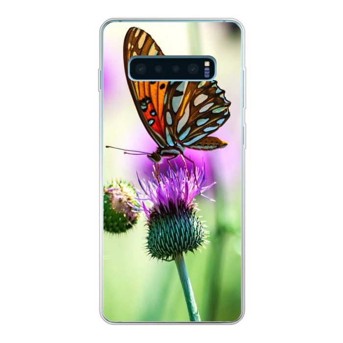 MuchoWow Handyhülle Schmetterling - Blumen - Insekten Phone Case Handyhülle Samsung Galaxy S10+ Silikon Schutzhülle