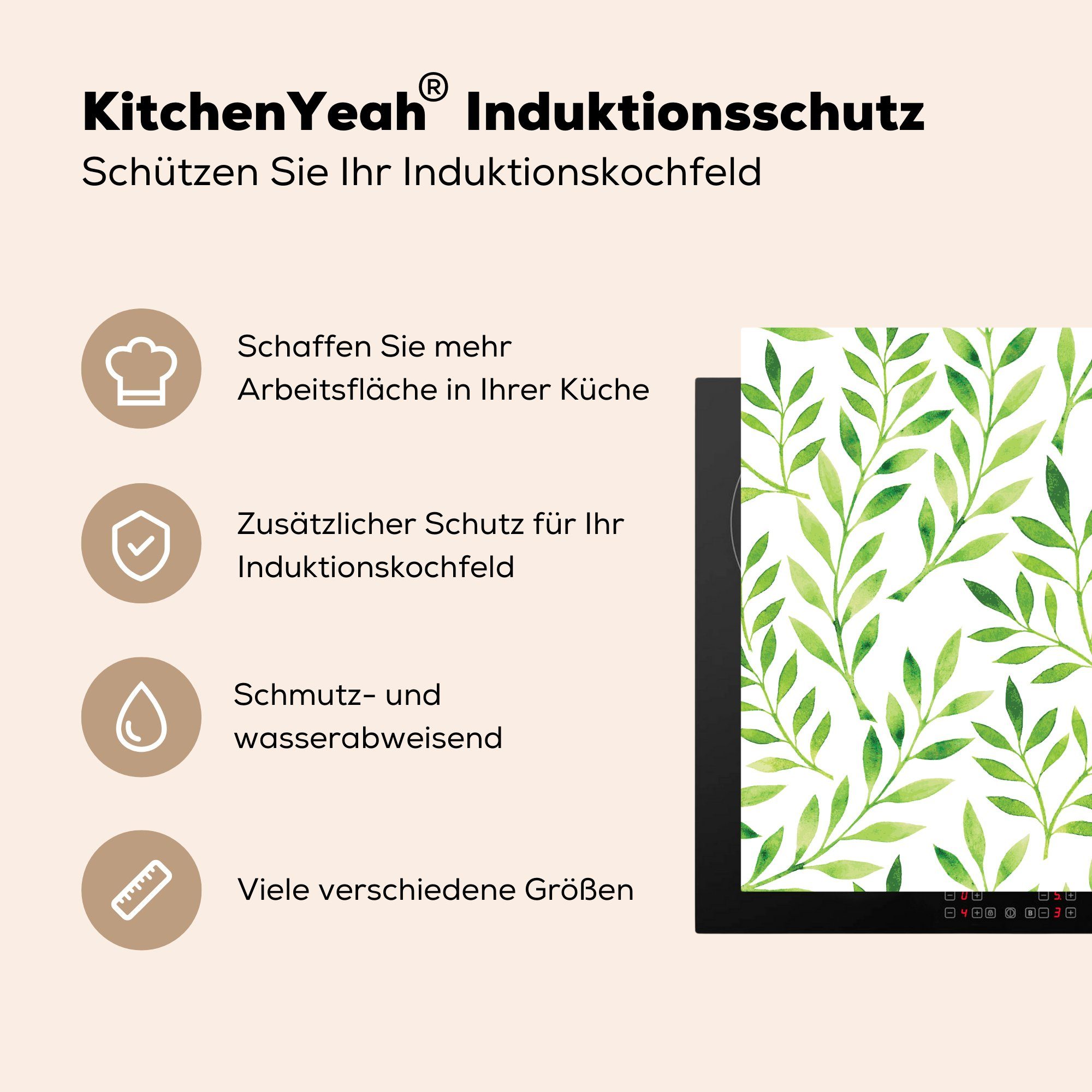 tlg), küche - cm, Muster, (1 - Herdblende-/Abdeckplatte für Pflanzen Vinyl, MuchoWow Arbeitsplatte Farbe 78x78 Ceranfeldabdeckung,