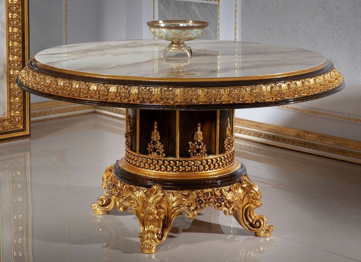 Casa Padrino Beistelltisch Luxus Barock Konferenztisch Weiß / Dunkelbraun / Gold - Prunkvoller Massivholz Büro Tisch im Barockstil - Barock Büro Möbel - Edel & Prunkvoll