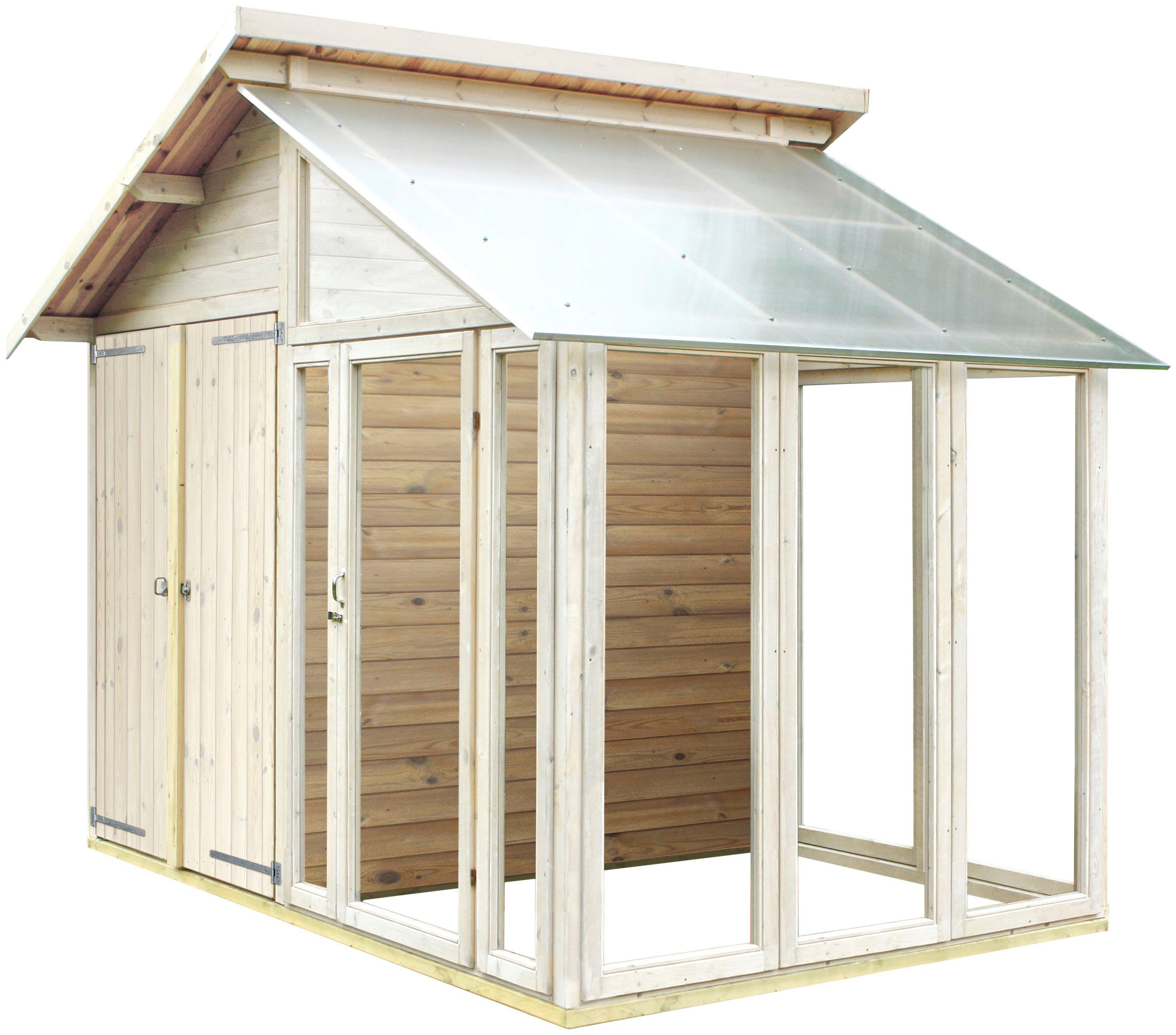 PLUS Gartenhaus, BxT: 316×208 cm, (Packung), Abstellraum / Gewächshaus 6,6 m², praktisch, unbehandeltes Holz beige