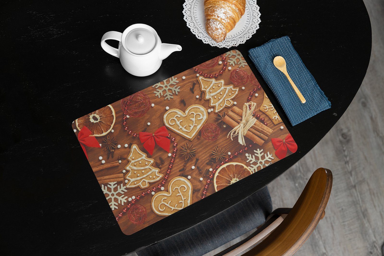 matches21 HOME & HOBBY Platzset Abwaschbares Tischset Weihnachten Kekse & Deko, (1-St), Platzsets als Tisch-Untersetzer und Tisch-Deko für Esstisch Teller