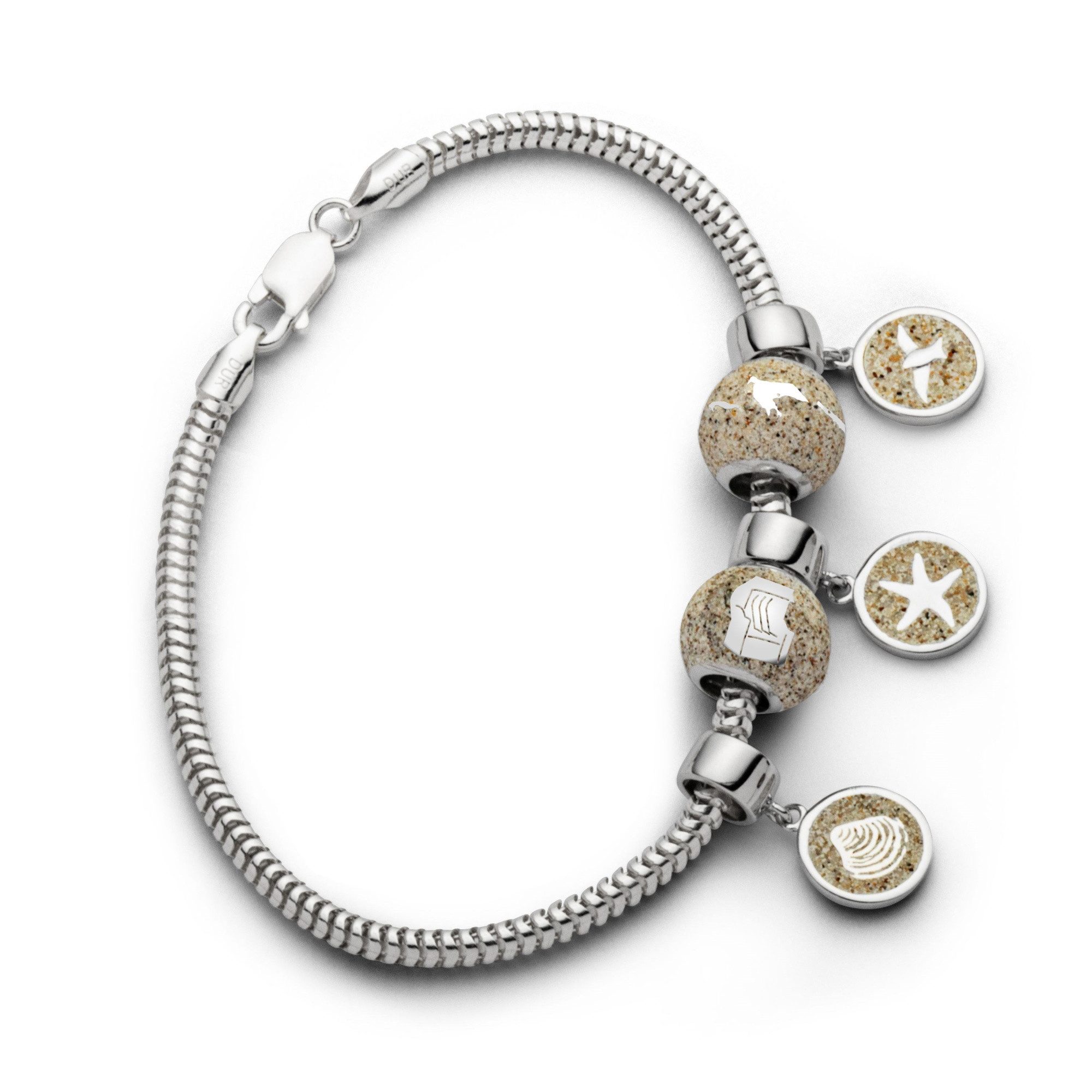 DUR Bead Charm F161 – Muschel-Anhänger mit Strandsand, 925er Silber, Ø 10 mm, mit Öse