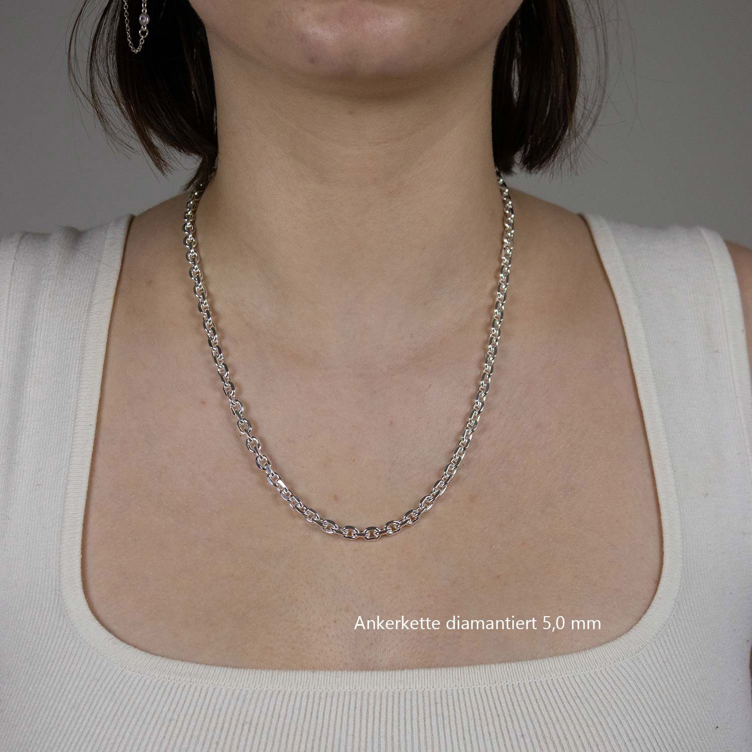 HOPLO Silberkette Ankerkette diamantiert Länge 50cm - Breite 5,0mm - 925 Si günstig online kaufen