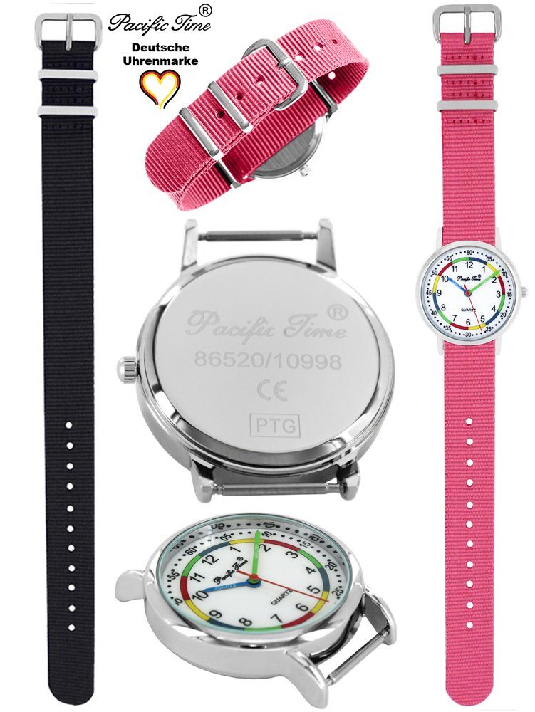 schwarz Mix Pacific First - Versand Kinder Quarzuhr und Design Match Armbanduhr Set und Wechselarmband, Lernuhr Time rosa Gratis