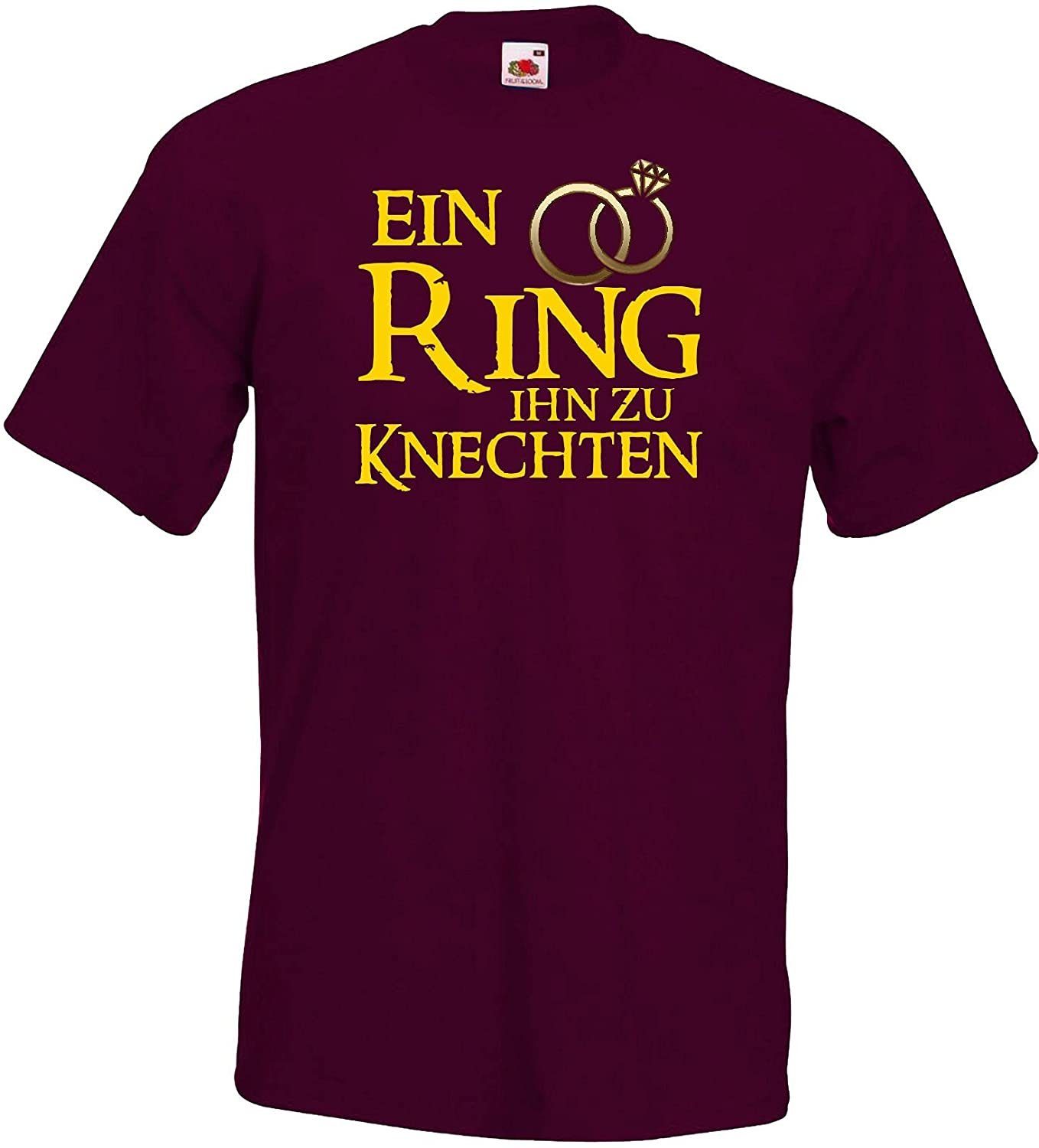 Designz Ihn Youth Herren lustigem Burgund Spruch zu Knechten T-Shirt Print-Shirt mit Ring Ein