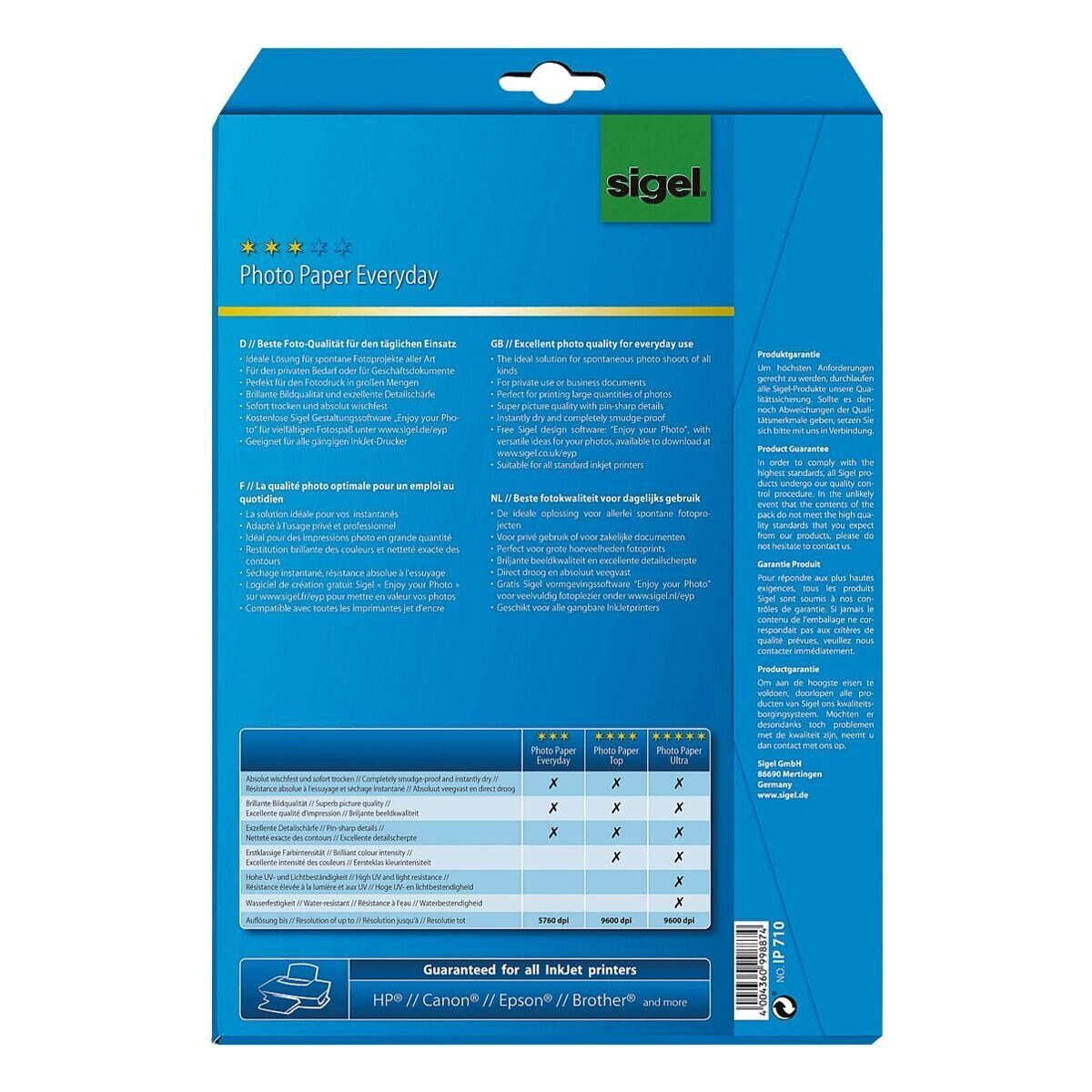 Sigel Fotopapier Everyday Plus, hochglänzend und sofort trocknend