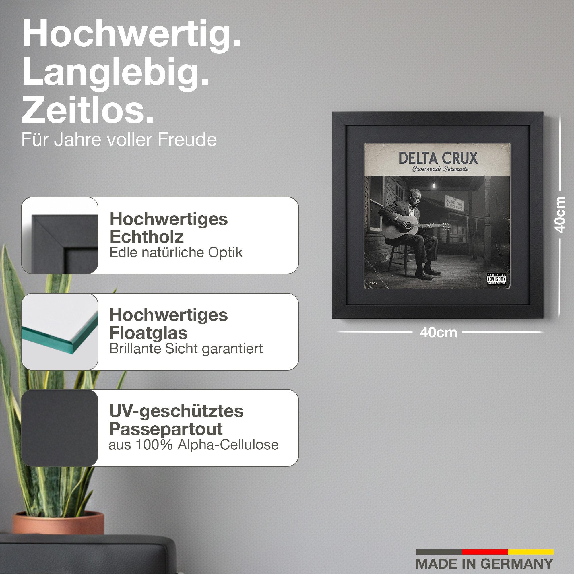 K-Möbel Bilderrahmen Schallplatten Rahmen für das Cover, (2 St), Mit Passepartout