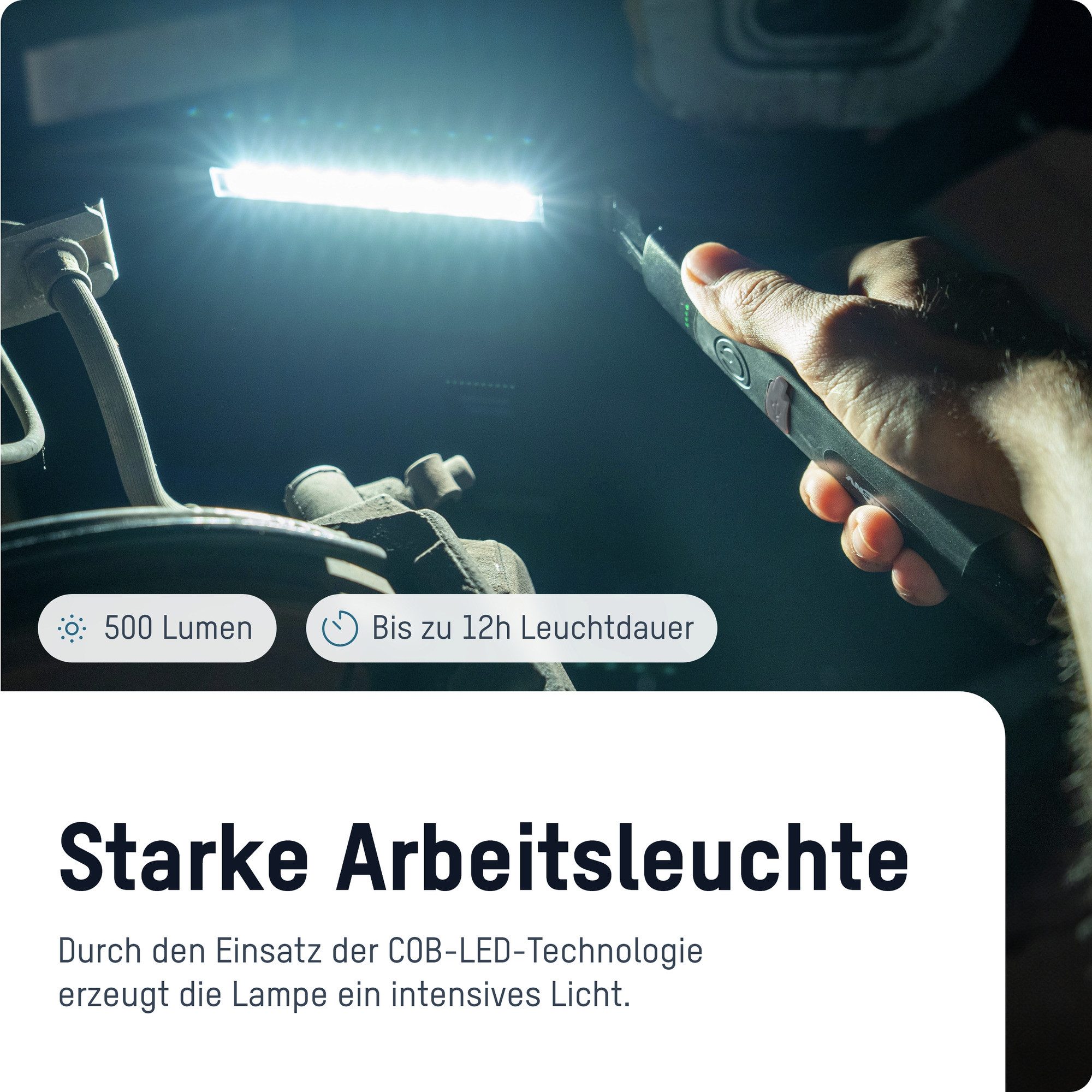 ANSMANN AG LED Arbeitsleuchte LED Inspektionsleuchte mit 500lm Arbeitsleuchte kabellos magnetisch, COB-LED
