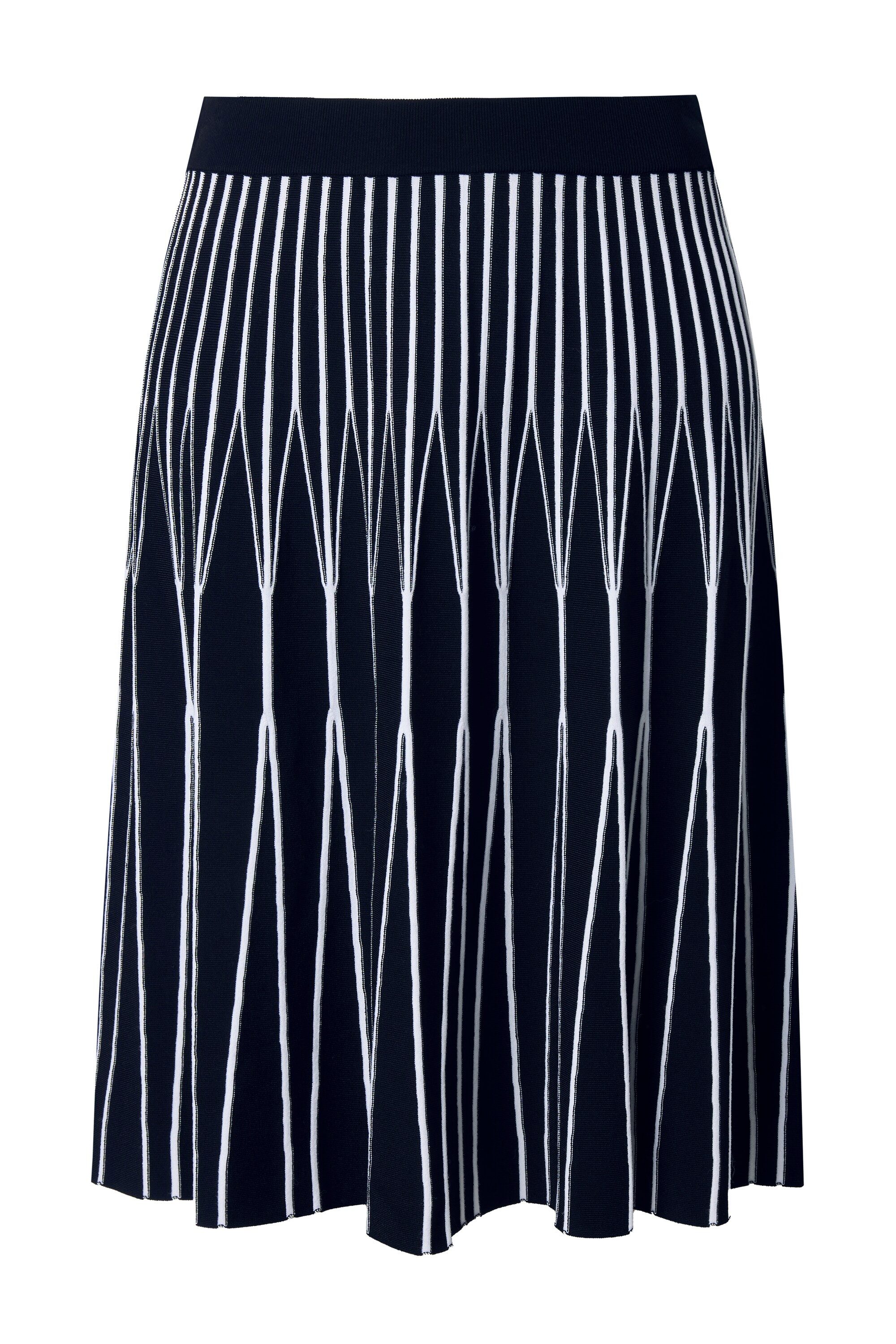 Ulla Popken Jerseyrock Plissee-Midirock Streifen A-Linie Elastikbund