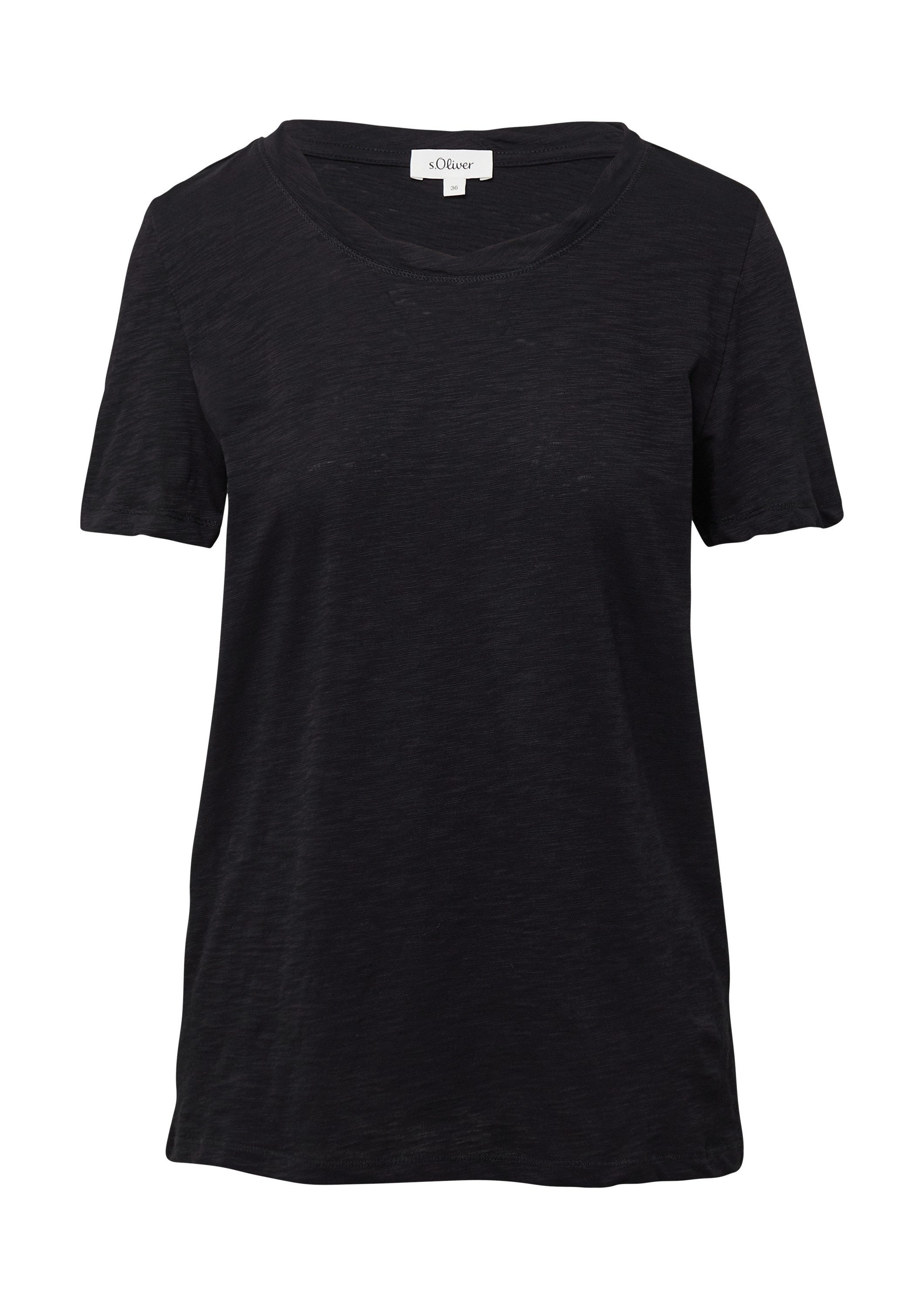 s.Oliver Kurzarmshirt T-Shirt T-Shirt mit Flammgarnstruktur und Ausschnitt- günstig online kaufen