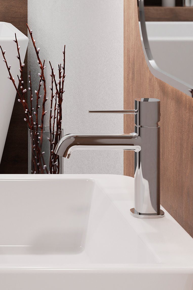 Thumbnail - KOLMAN Waschtischarmatur POLA Waschbecken Wasserhahn Kleine Mischbatterie mit Click-Clack in Silber