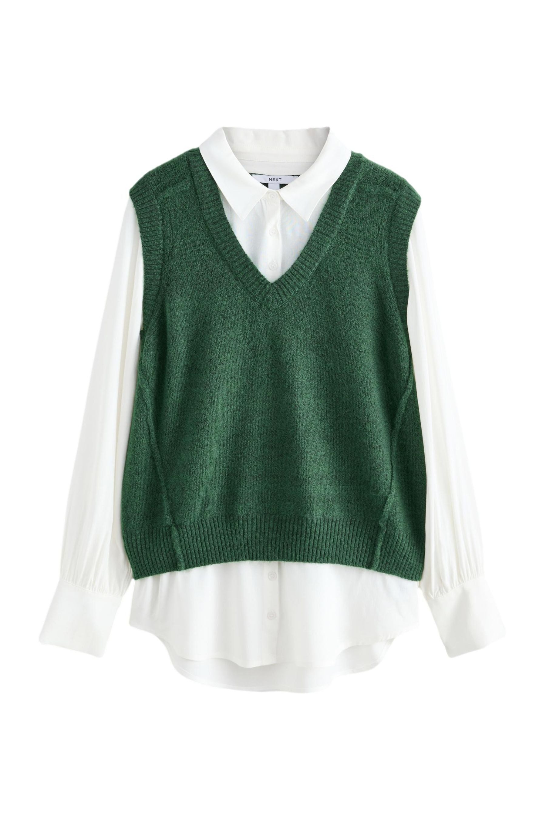 V-Ausschnitt-Pullover Strickpullunder mit V-Ausschnitt und Bluseneinsatz