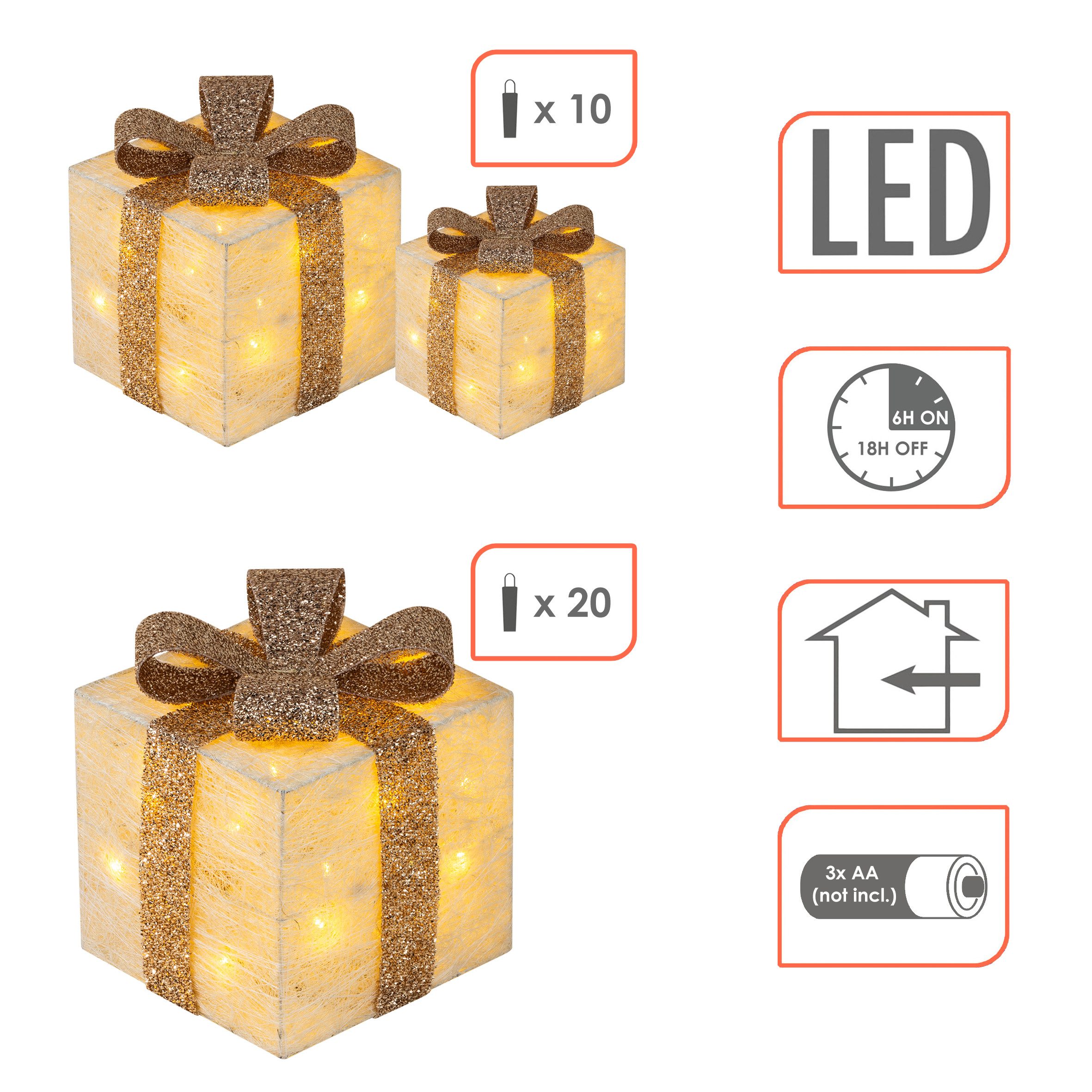 Spetebo LED Dekoobjekt LED Geschenkboxen mit Timer 3er Set - creme, Timerfunktion, LED fest verbaut, warm weiß, Weihnachts Deko Boxen warm weiß beleuchtet