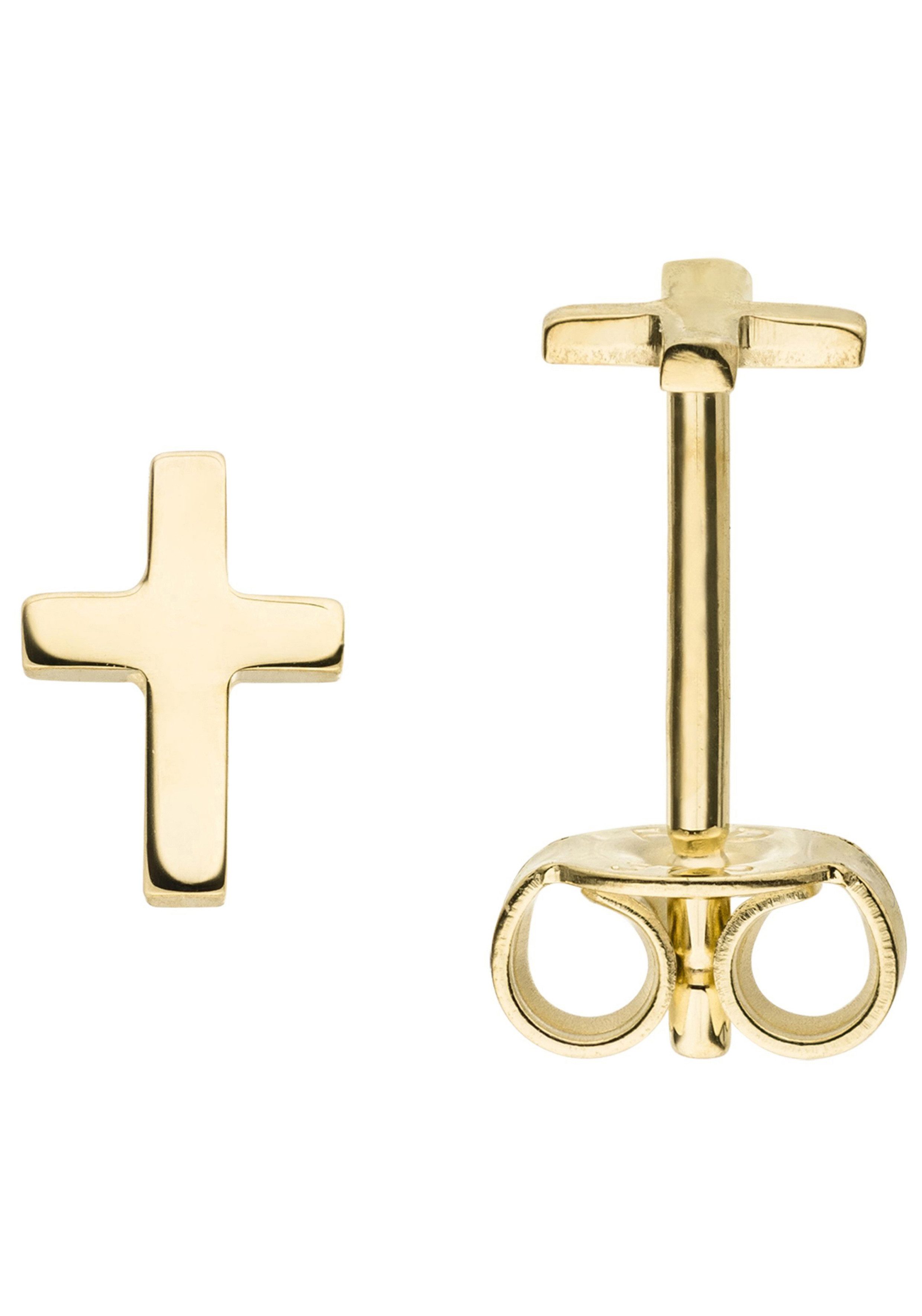 JOBO Paar Ohrstecker Kreuz, 375 Gold 6,5 mm