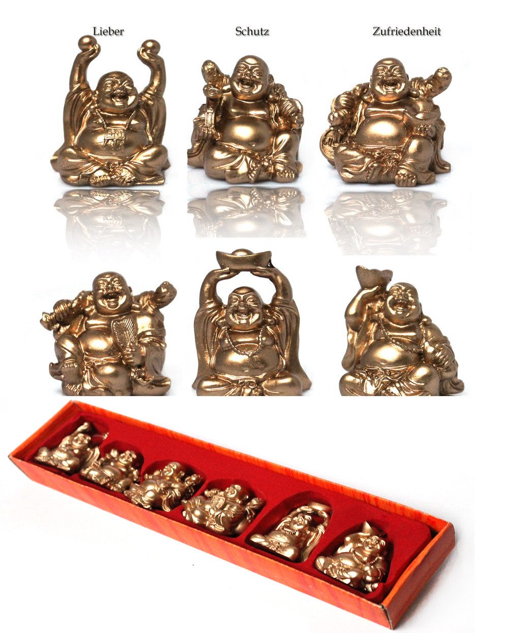 Yudu Buddhafigur 6 stück verschiedene Happy Buddha Figuren Glücksbringer H:6,50cm